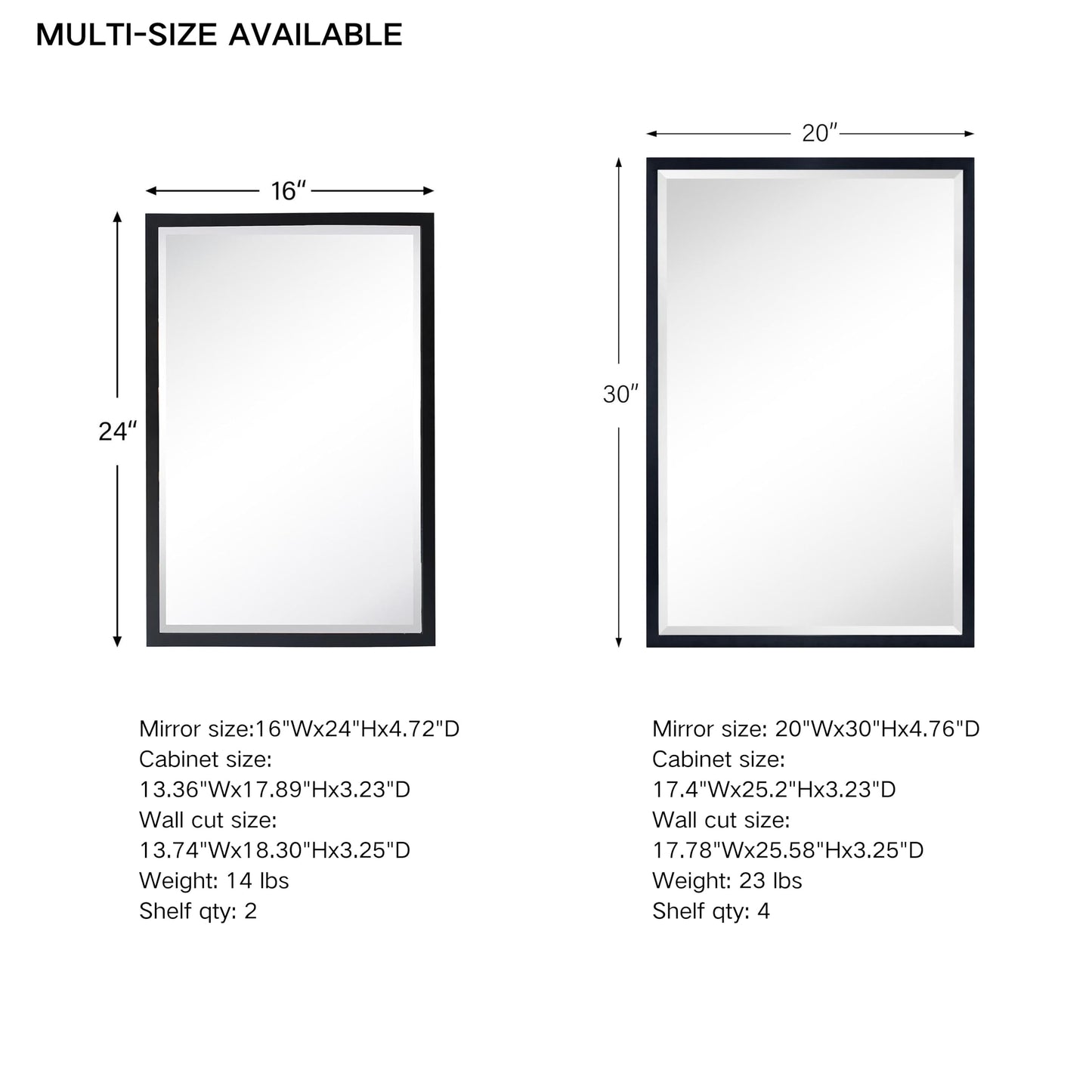 TEHOME Brush Nickel Metal Framed Recessed Bathroom Medicine Cabinet with Mirror Rectangle Tilting Beveled Vanity Mirrors for Wall 16 x 24 inches