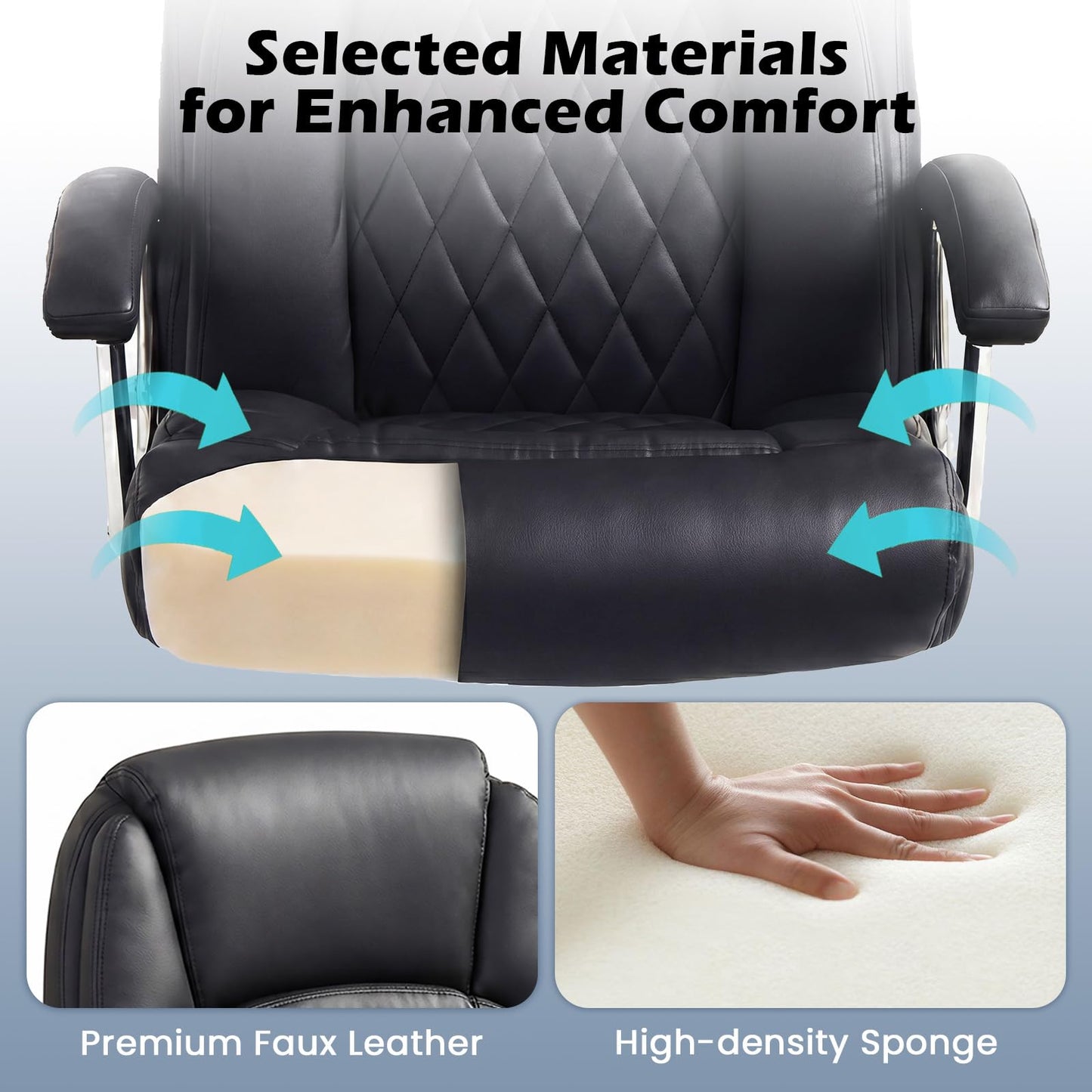 Giantex Ergonomic Office Chair, Upholstered Leather Executive Chair w/Padded Armrests & Rocking Backrest, Height Adjustable Computer Desk Chair, Swivel Rolling Chair w/Wheels for Home Office, Black