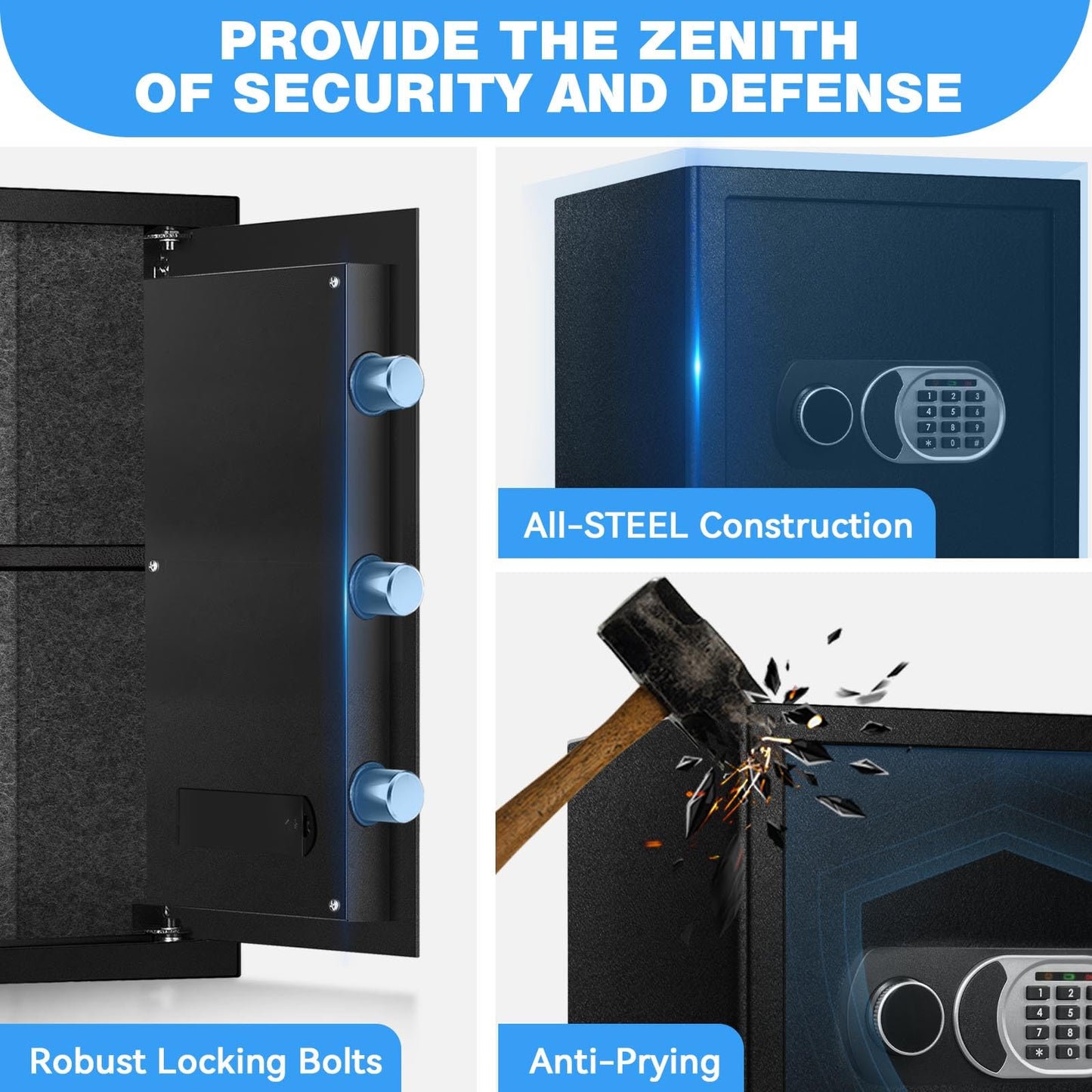 3.0 Cuft Fireproof Waterproof Home Safe, Anti-Theft Safety Box with Digital Keypad, Smart Alert System, LED Interior Light, Fireproof Bag and Spare Keys, Secure Storage for Cash Documents Valuables