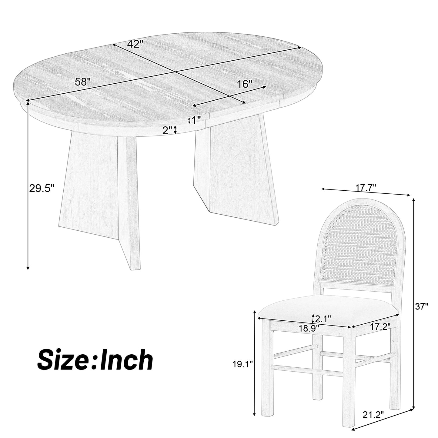 Merax Extendable Round Dining Table Set for 4, Wooden Construction with Upholstered Chairs with Rattan Backrests, Retro Style for Kitchen, Indoor Use, Natural