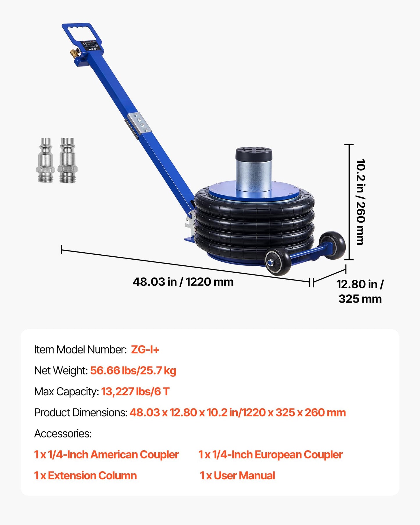 VEVOR Air Jack, 6 Ton/13227 lbs Airbag Jack, Lift Up to 26.5 inch with Heightened Column, Adjustable Handle & Thick Rubber Pad, 2-5 s Fast Lifting Pneumatic for Car, SUV, Pickup Truck Repair, Garage
