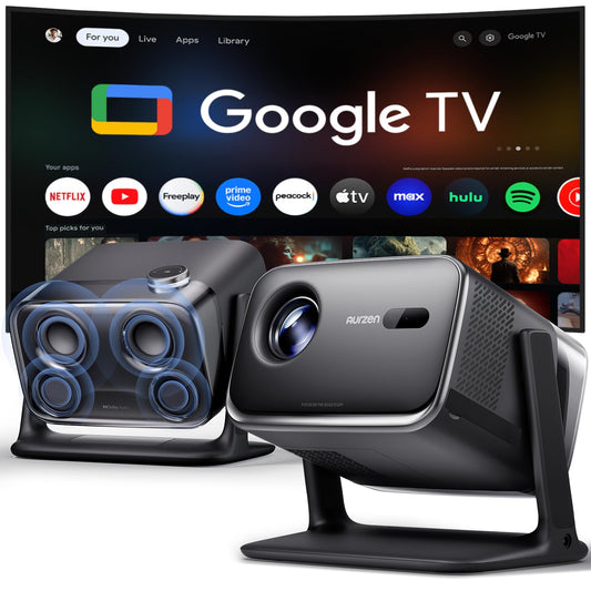 Aurzen BOOM mini Google TV Smart Projector with WiFi and Bluetooth, Voice Control, Family Mode, 20W Dolby Audio, Real-Time Focus,4K Supported Movie Projector for Bedroom/Home/Outdoor Live Sports,Black
