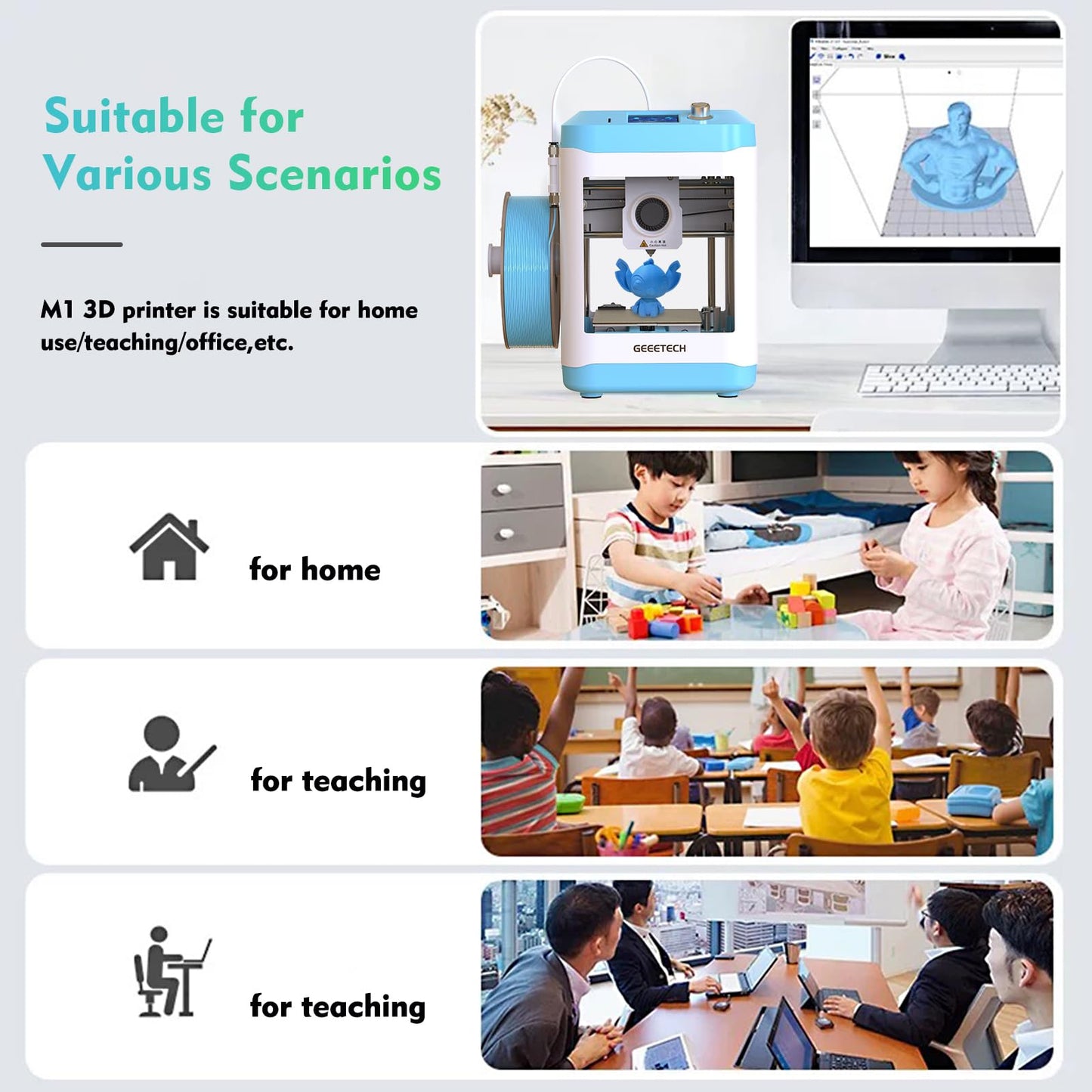 3D Printer for Kids and Beginners,Geeetech Mini 3D Printers with Auto Leveling,High Speed and Fully Open Source,Fully Assembled Direct Drive Extruder,for Home and School,Print Area 3.94×4.33×3.94 in