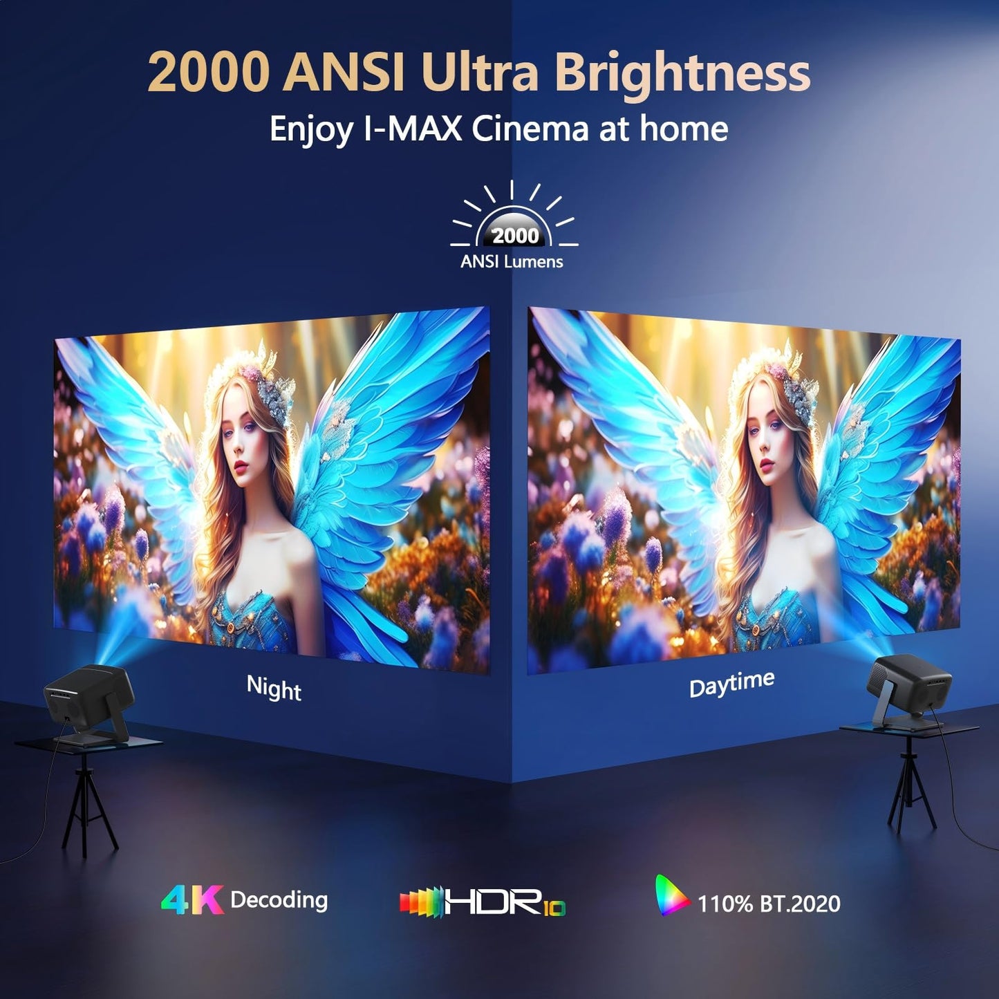 3200 ANSI/ Official Apps/360°Stand 4K Projector with WiFi and Bluetooth, Auto Focus, Auto Keystone Short Throw Projector Native 1080P Support 36W DoIby Audio Smart Projector