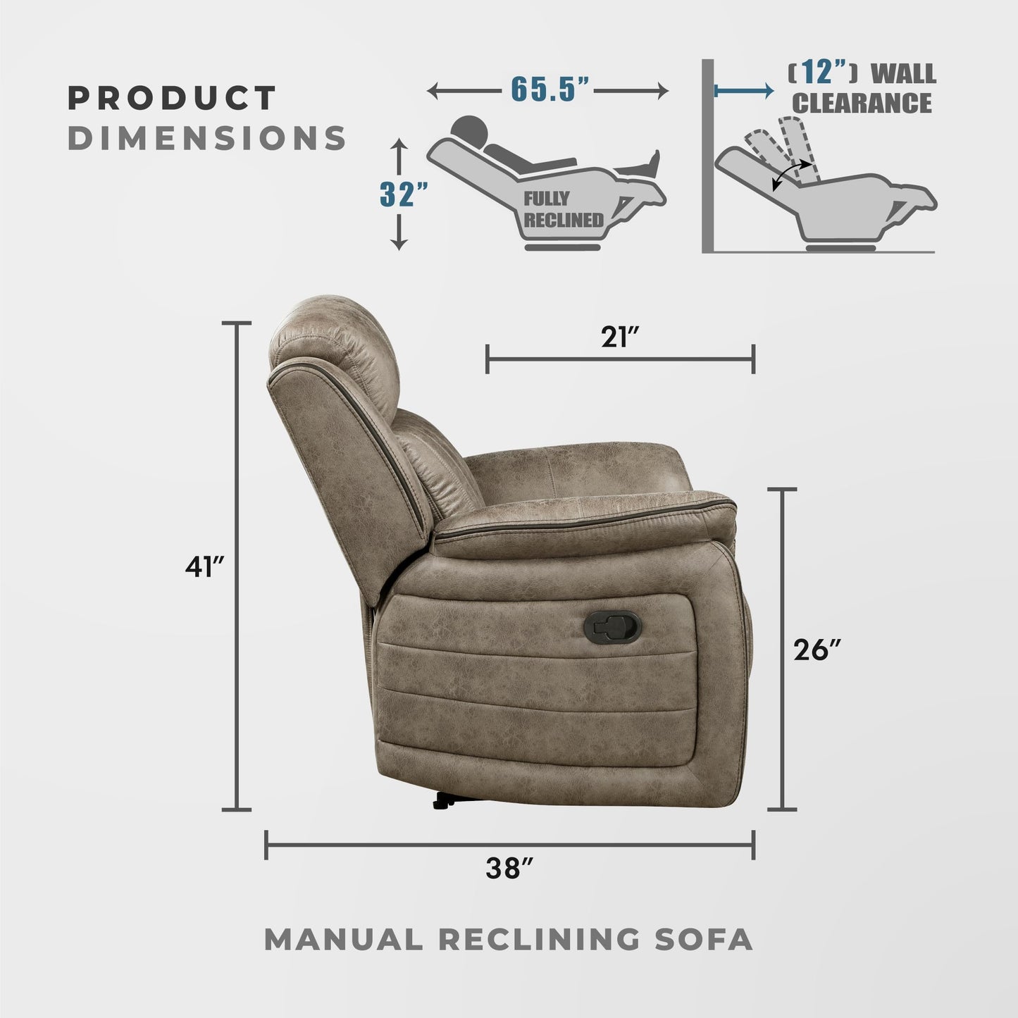 Lexicon 83.5" W Manual Double Reclining Sofa, Polished Microfiber Recliner Sofa, Pillow Top Arms, for Living Room, Apartment,Easy Assembly, Sandy Brown