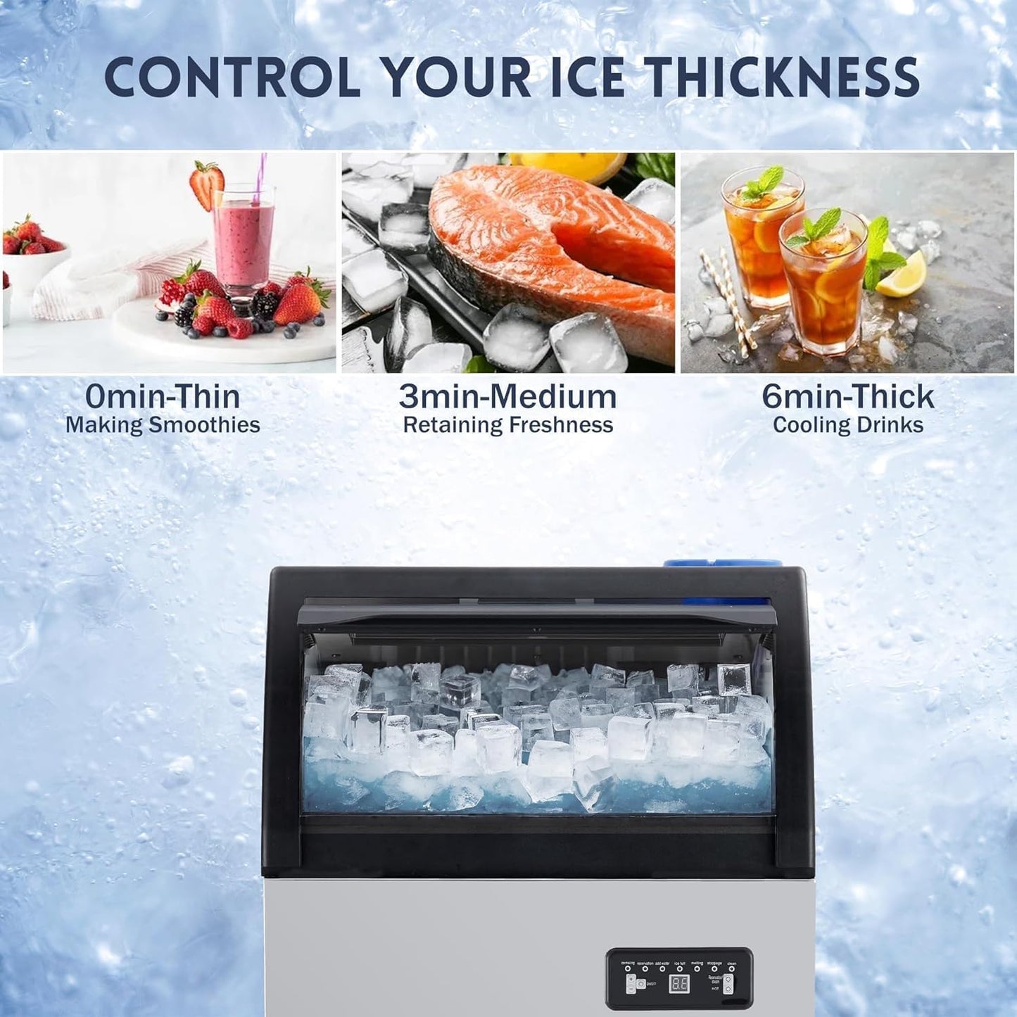 155LBS/24H Commercial Ice Maker Machine,Stainless Steel Under Counter Ice Machine with 33lbs Ice Storage Capacity,Freestanding Ice Maker,Ice Scoop, Quiet Compressor for Home and Business