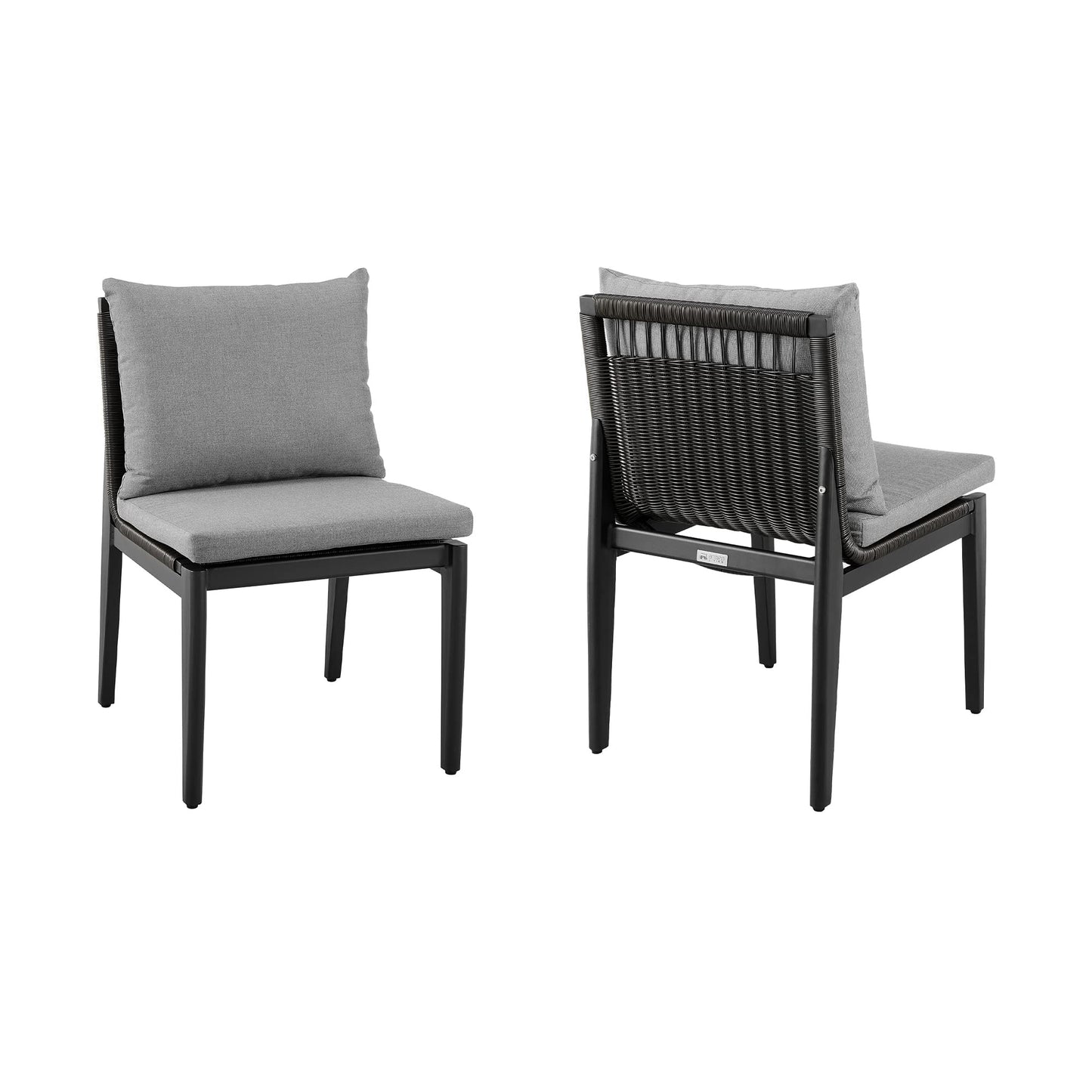 Armen Living Grand Outdoor Patio Dining Chairs in Aluminum with Grey Cushions - Set of 2
