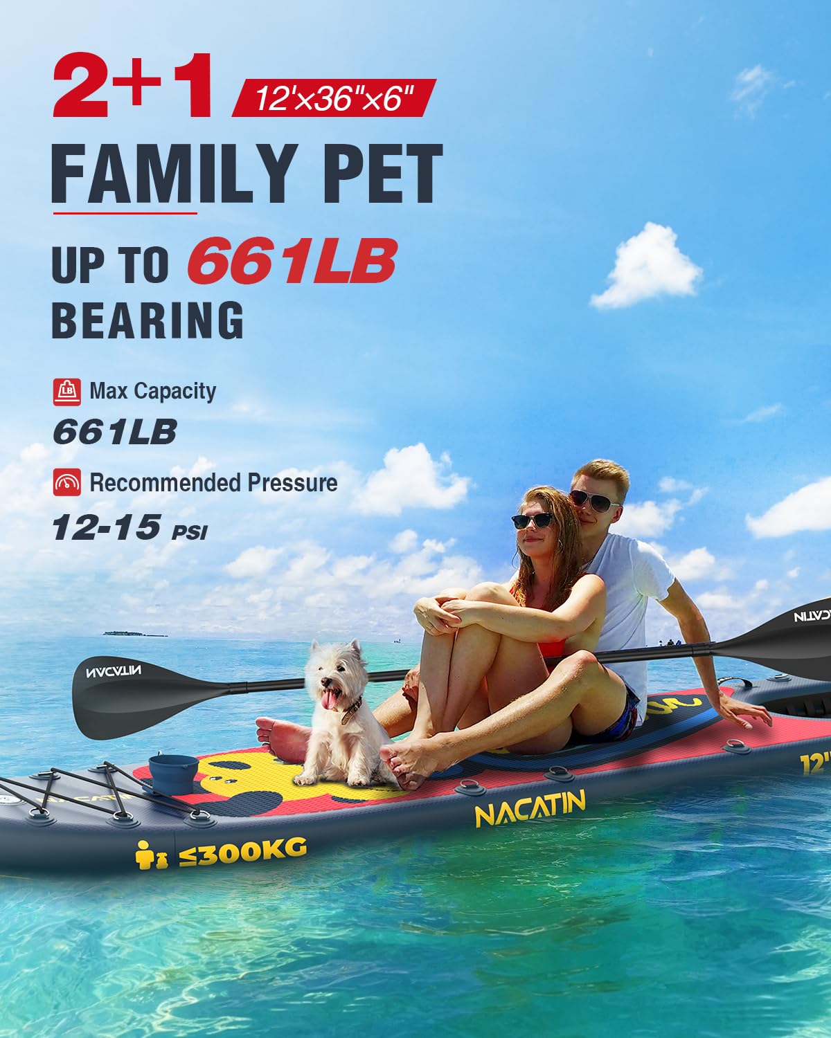 NACATIN Inflatable Stand Up Paddle Board - Premium SUP Board with Dog Ramp Kit, Complete SUP Set Paddle Boards for Adults with Single/Double Paddle, Backpack, Suitable for Paddle Boarding with Dog