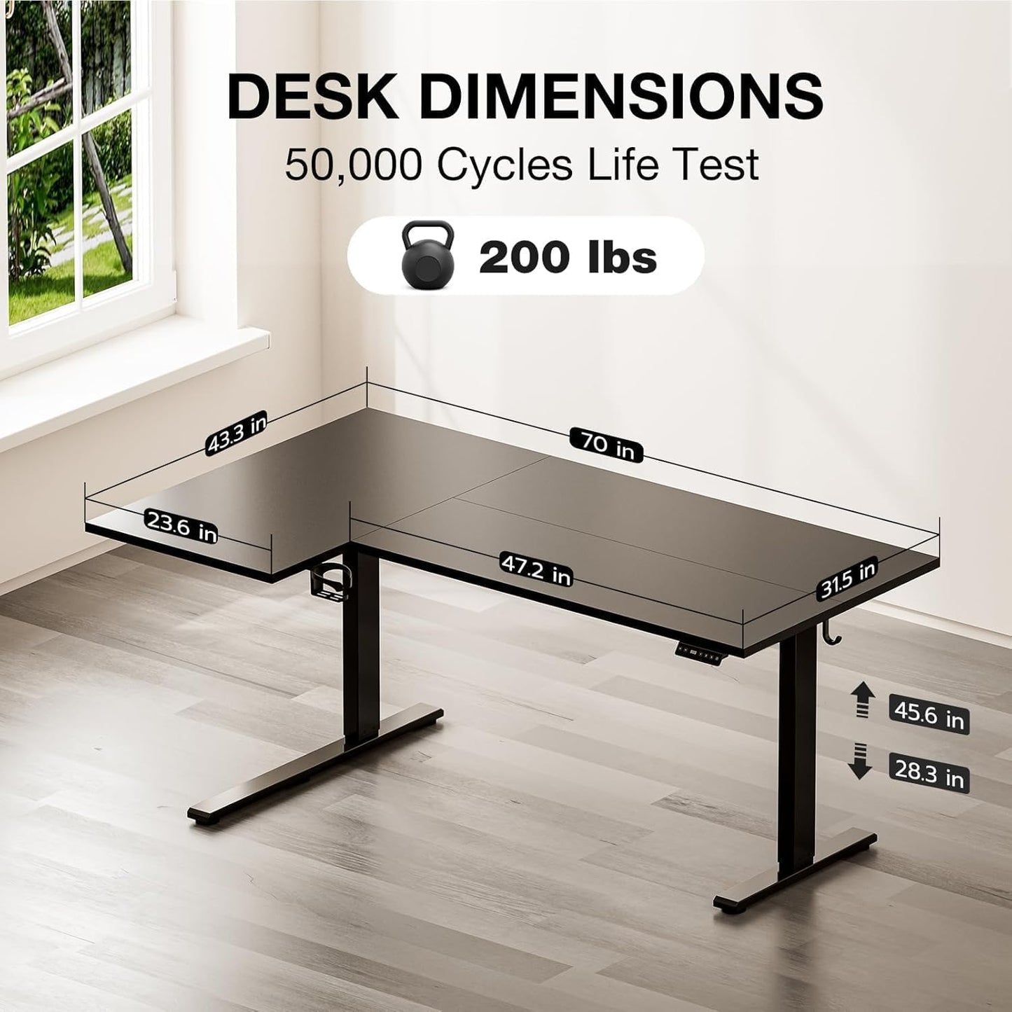 Muvai L Shaped Standing Desk with Cable Management Tray, 71 Inch Height Adjustable Electric Standing Corner Desk, Sit Stand Up Table for Home Office with Reversible Splice Board,Black