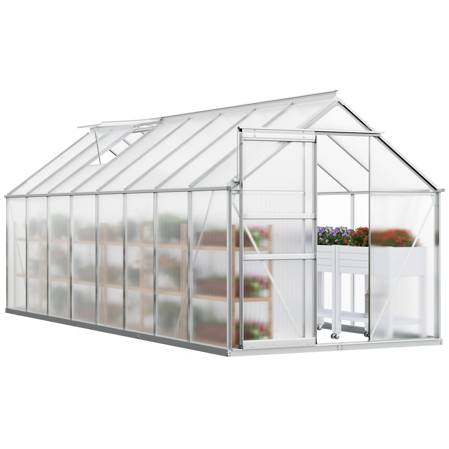 YITAHOME 16x6FT Polycarbonate Greenhouse for Outdoors, Large Heavy Duty Aluminum Greenhouses with Sliding Doors and Vent Window, Walk-in Greenhouse for Garden Backyard, Simple Setup, Silver