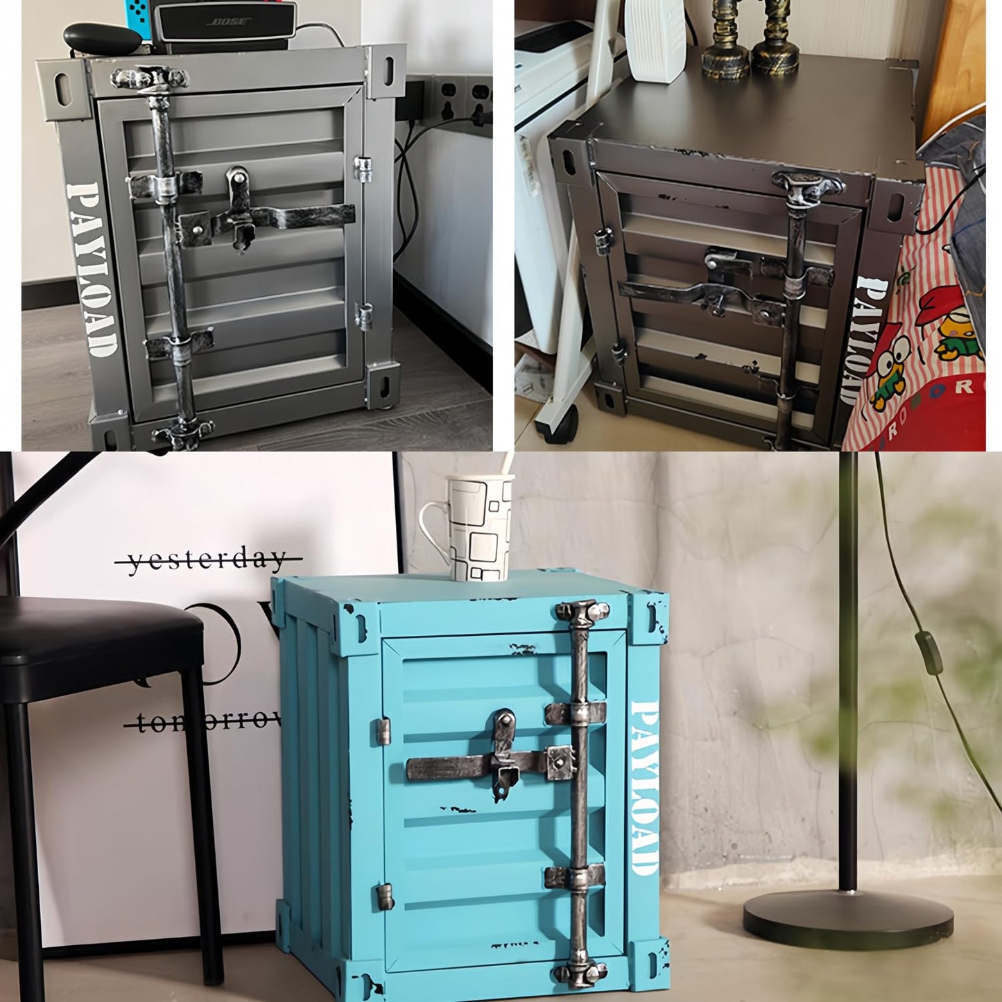 CYYTLFSD Side Table Industrial End Table with Storage, Metal Bedside Table Nightstand, Small Storage Cabinet Furniture (Black&Silver)