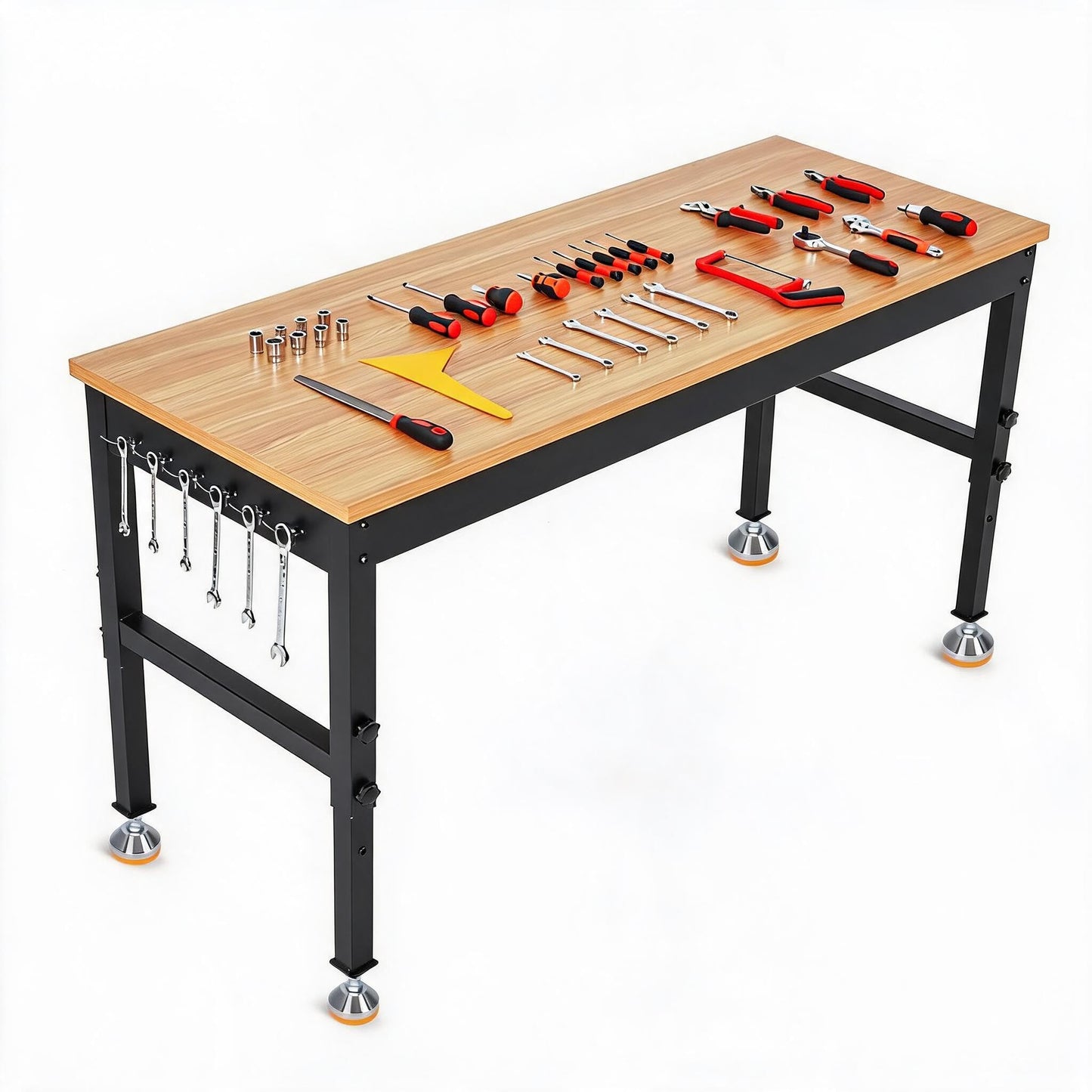72" Adjustable Workbench for Garage 2500LB Cap Rubberwood Top Power Strip