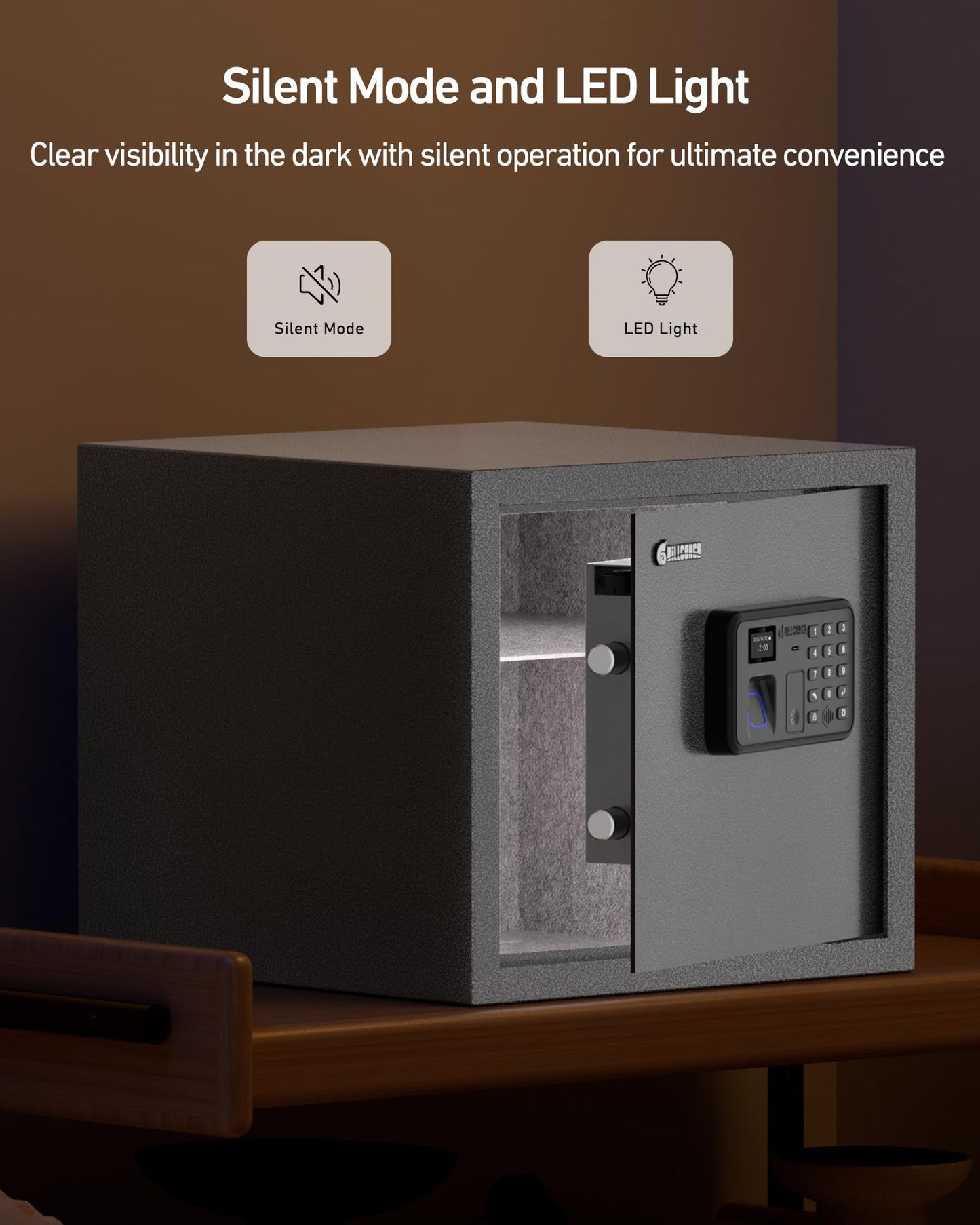 BILLCONCH Gun Safe with 6 Pistol Holders - Biometric, Key & App Unlock, Black Iron Safe with LCD Display & Voice Prompt, Removable Shelf & Foldable Gun Racks (1.4 Cubic Feet)