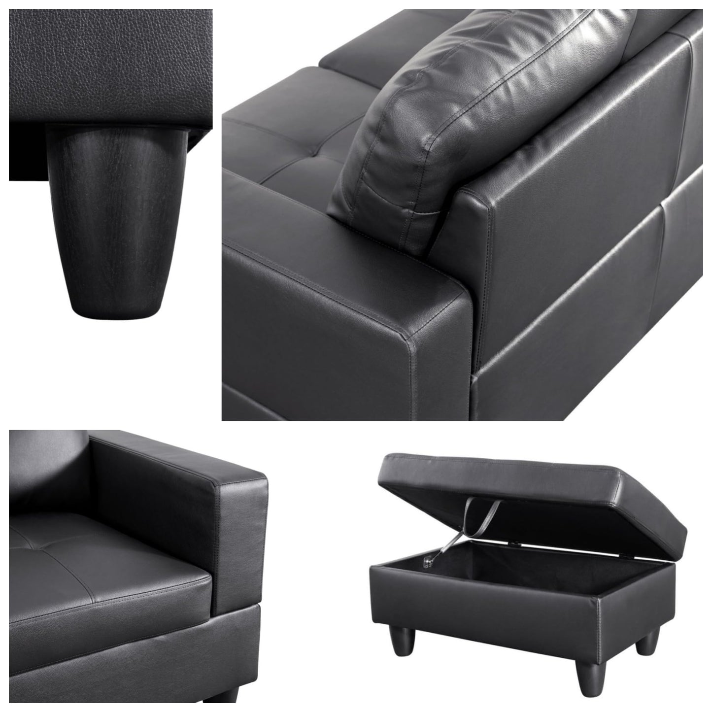 Trygoal 103.5" Sectional Couches for Living Room, Leather 4 Seat L Shaped Couch with Chaise, 3-Piece Modular Sofa with Storage Ottoman, Home Furniture Sets for Apartment Office, Black