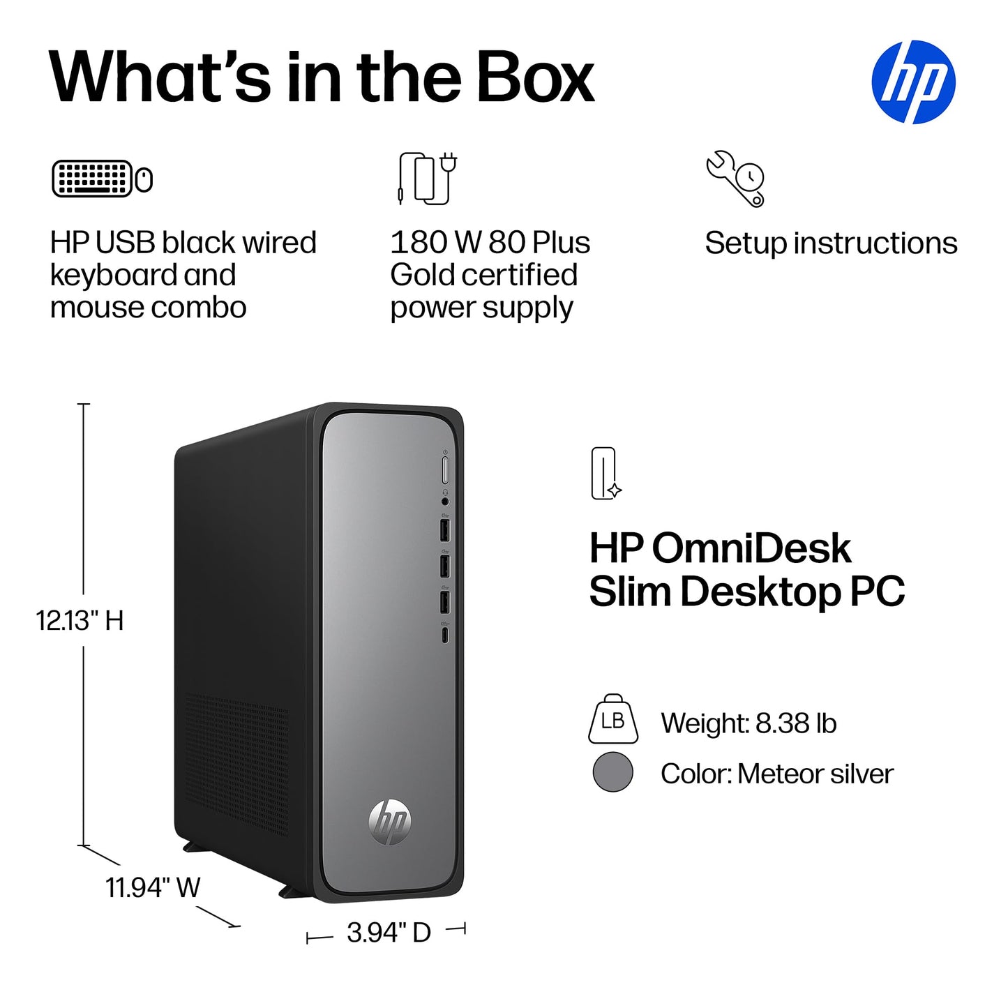 HP OmniDesk Slim Desktop PC, Intel Core i5-14400, 8 GB RAM, 512 GB SSD, Intel UHD Graphics 730, Windows 11 Home, Microsoft Copilot, Meteor Silver, S03-0012 (2026)