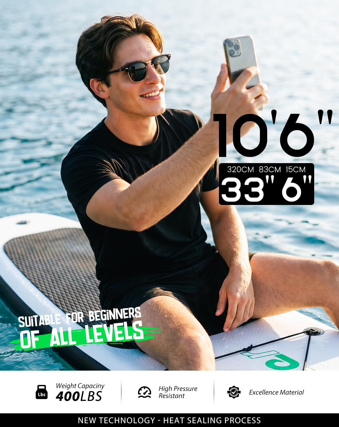 FunWater SUP Inflatable Stand Up Paddle Board 10'6×33"×6" Ultra-Light Inflatable Paddleboard with ISUP Accessories,Fins,Adjustable Paddle, Pump,Backpack, Leash
