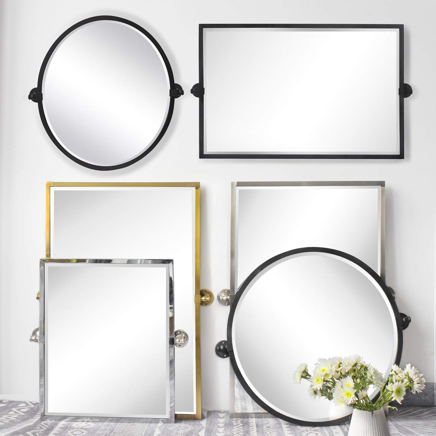 TEHOME Brush Nickel Metal Framed Recessed Bathroom Medicine Cabinet with Mirror Rectangle Tilting Beveled Vanity Mirrors for Wall 16 x 24 inches