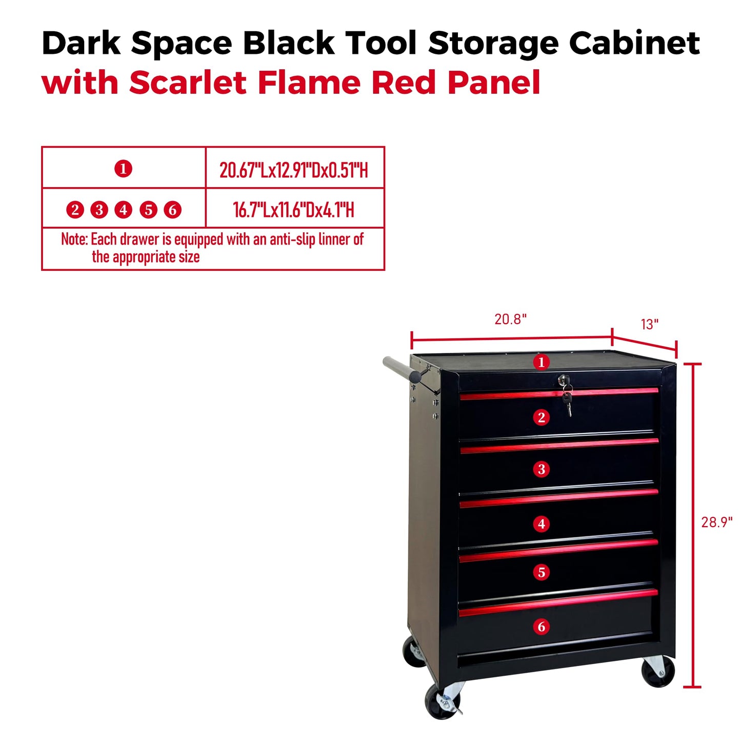 KEIKI 20 Inch Rolling Metal Tool Chest with 5 Drawers, Portable Metal Tool Box with Locking Drawers, Ball Bearing Slides Mobile Storage Cart Organizer for Garage Workshop Warehouse, Black