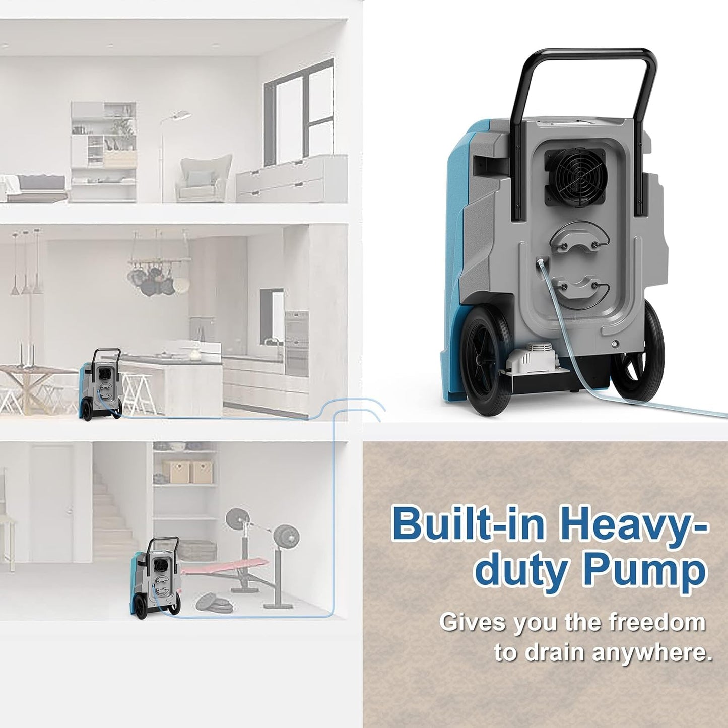 ALORAIR 190 Pints LGR Commercial Dehumidifier with Pump & Drain Hose, Up to 2,600 Sq.Ft, Portable Industrial Dehumidifiers with Handle, Water Damage Restore, Basement, Garage
