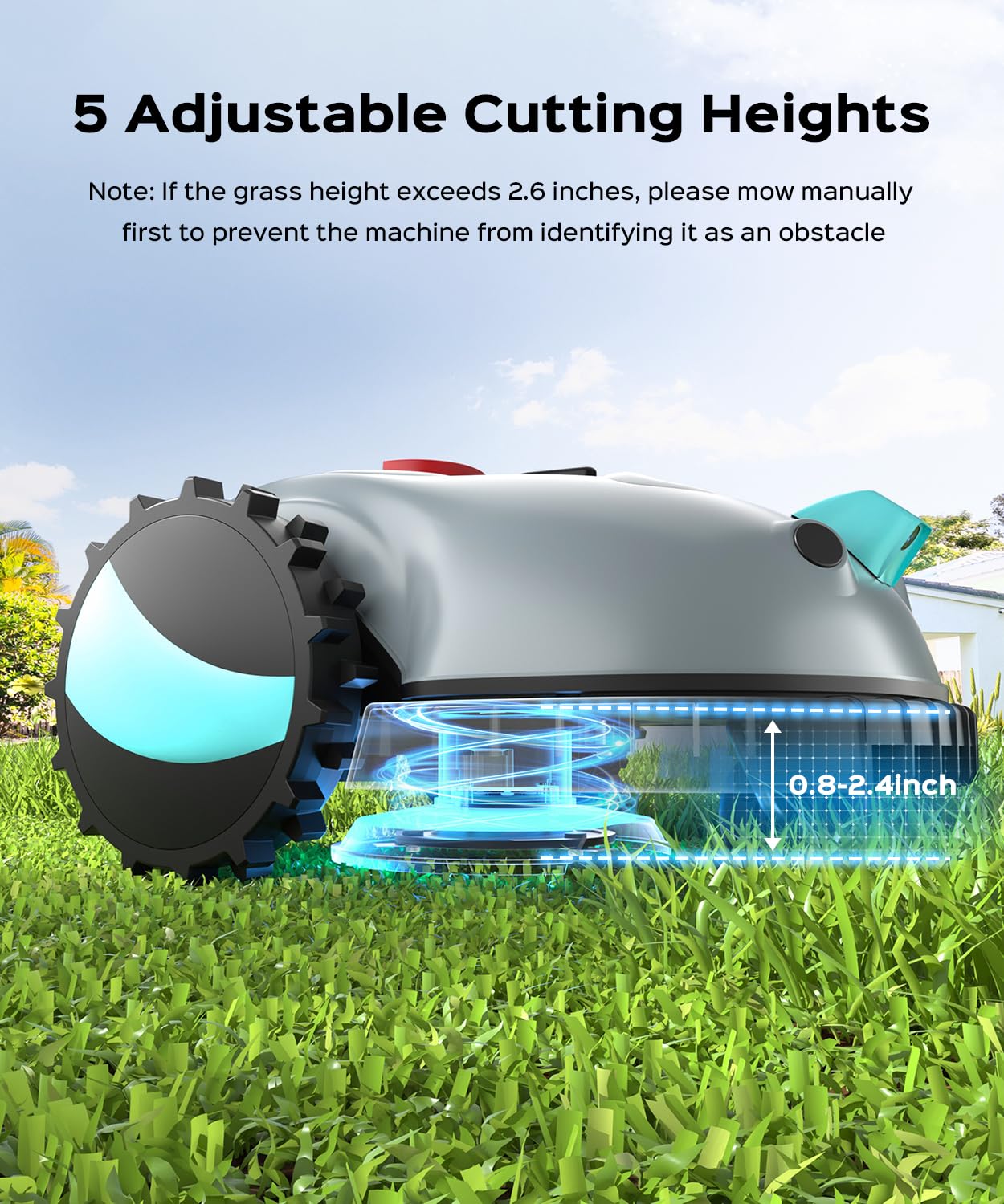 YARDCARE V100 Robot Lawn Mower with HD Vision Navigation, Smart Obstacle Detection, Collision Sensors, Adjustable Cutting Height, Low-Noise Operation—Perfect for Small Lawns up to 1,600 sq ft.