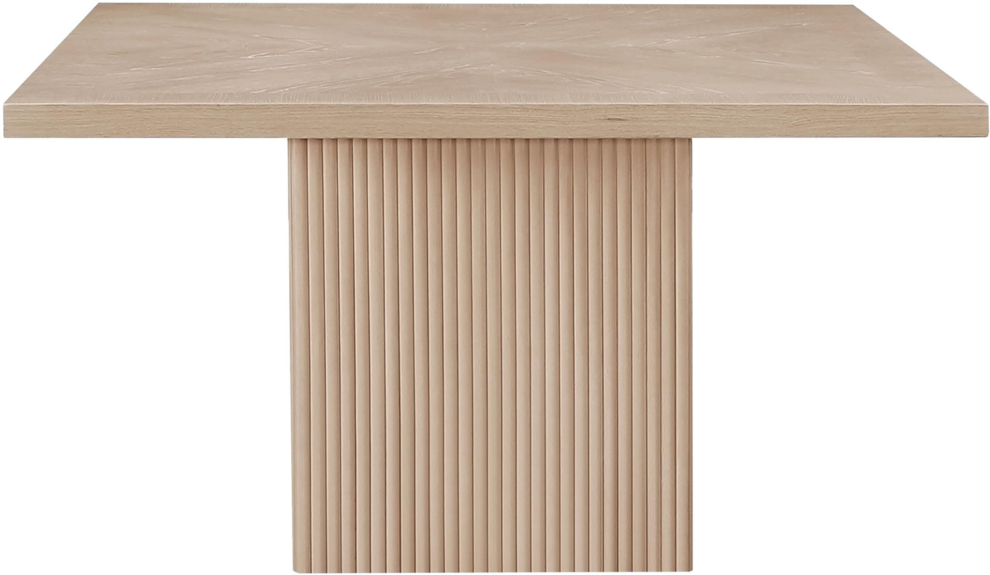 Meridian Furniture 729Oak-T Belinda Collection Mid-Century Modern Dining Table, Solid Wood Base, Natural Finish Oak Wood Veneer MDF Top, Square Top, Fluted Base, 54" W x 54" D x 31" H, Oak