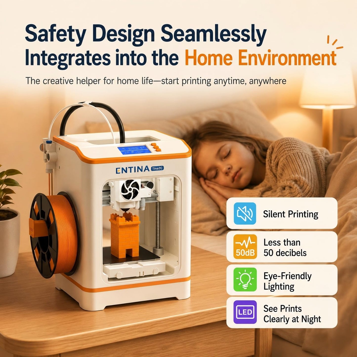 Entina Tina2C 3D Printer for Kids & Beginners, Fully Assembled Starter Mini 3D Printer, Start in 8 Mins, App & WiFi Control, Auto Leveling, 3000+ Model Library, 20+ Creative DIY Modules for STEM, Home