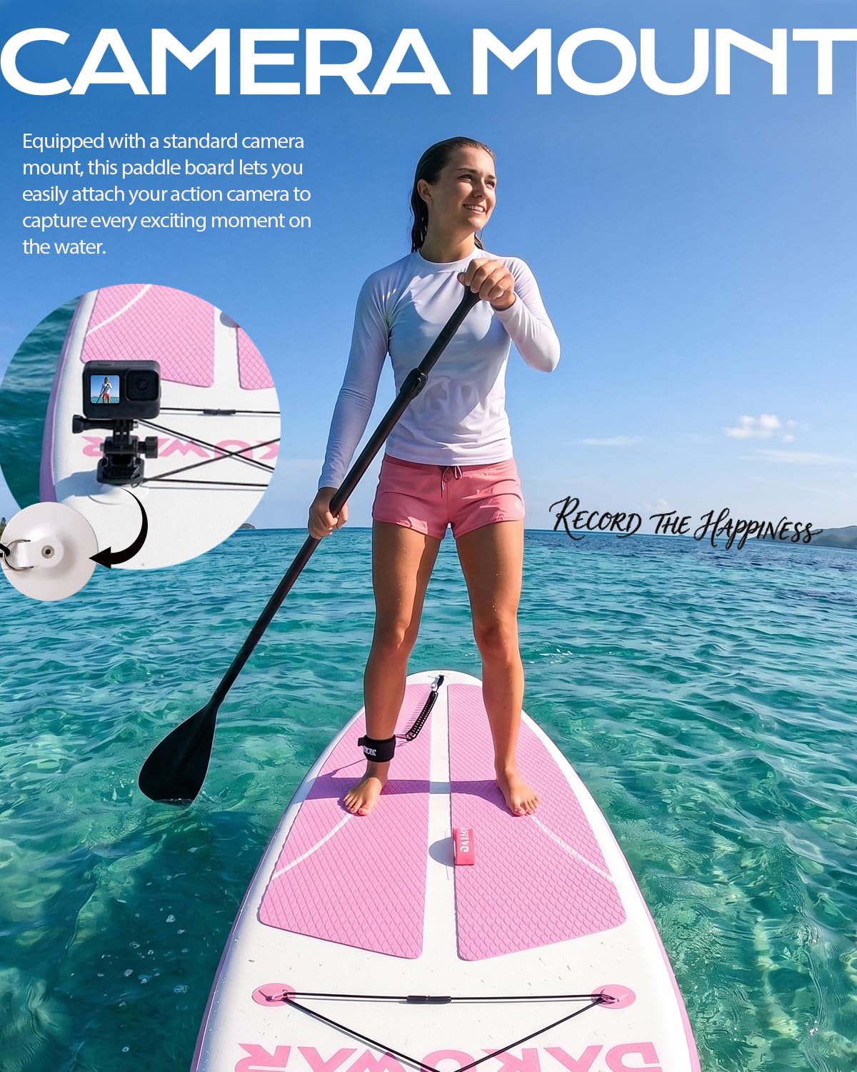 DAKUWAR Inflatable Paddle Board 10'x31.5''x6'' Folding Stand up Paddle Boards with SUP Accessories Valve Adaptor/2 fins/SUP Backpack/Ankle Leash/Repair Kit (Pink and White)