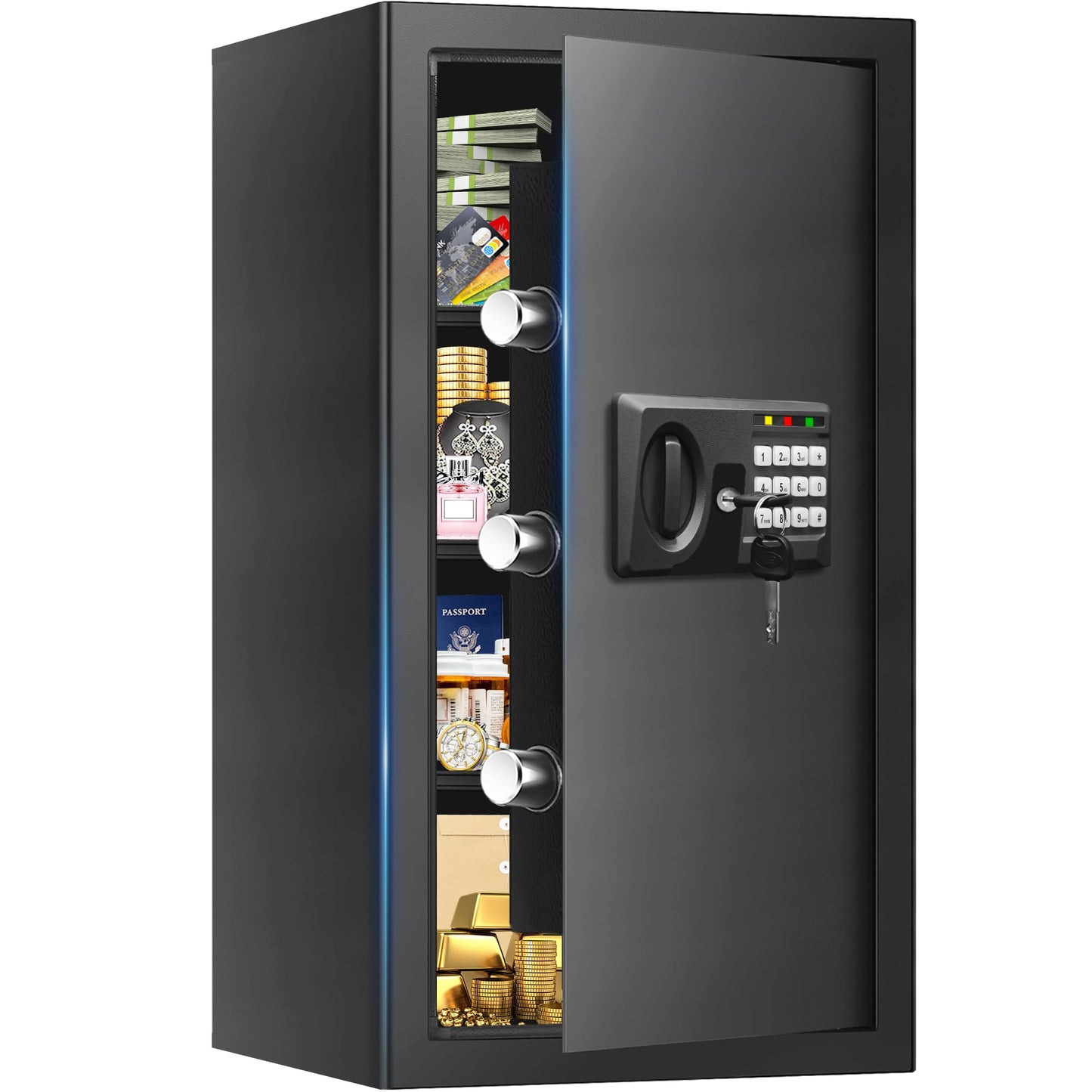 6.1 Cuft Large Fireproof Safe for Documents, Digital Security Personal Safety Box with Programmable Keypad, Spare Keys and Removable Shelf, Anti-Theft Fire Safe Box for Home Money Firearm Medicine
