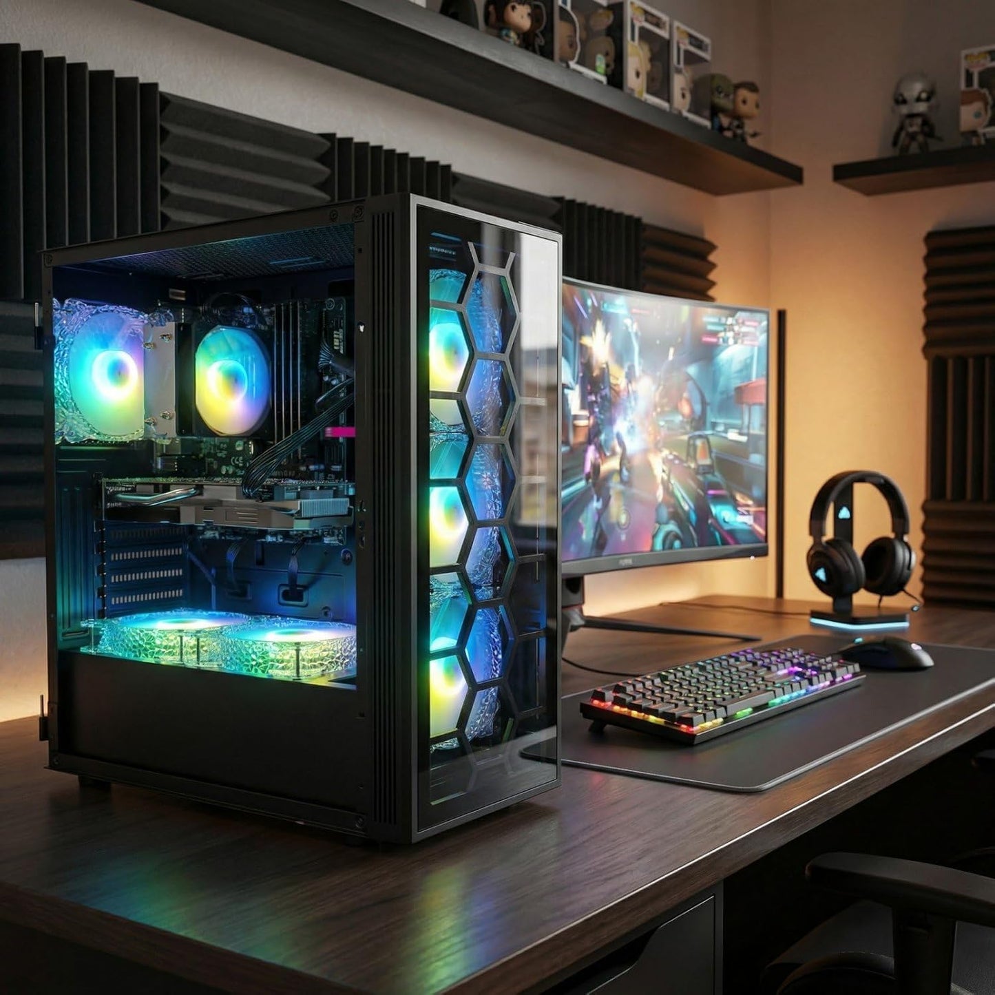 STGAubron Gaming PC Computer Desktop, Intel Core i7 up to 3.9G, GeForce RTX 3050 6G, 32G RAM, 1TB SSD, WiFi 6, BT 5.0, RGB Fan x6, Windows 11 Home