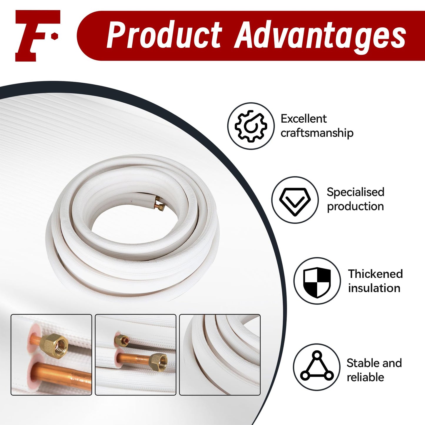 50FT Air Conditioning Tubing Hose Extension 1/4 and 1/2 Inch Insulated Copper Hoses Fit for Mini Split Air Conditioner