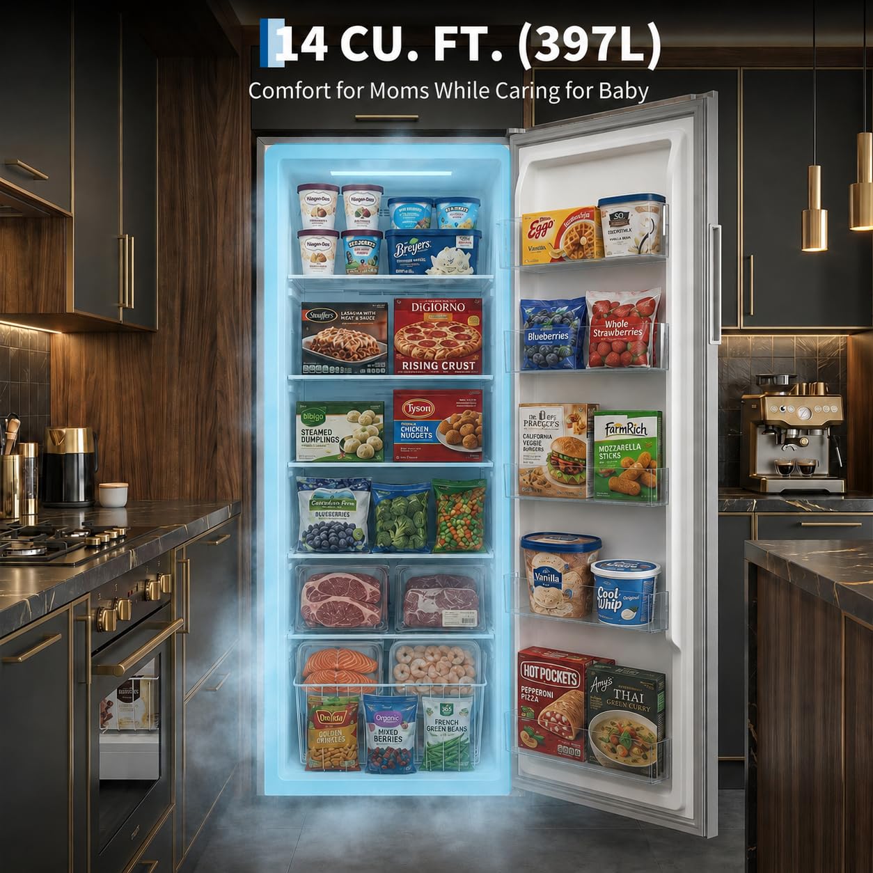 14 Cu.Ft Upright Freezer, Single Door Stand Up Freezer with Adjustable Shelves, Mechanical Temperature Control, Freestanding Deep Freezer for Garage, Kitchen, Home Use