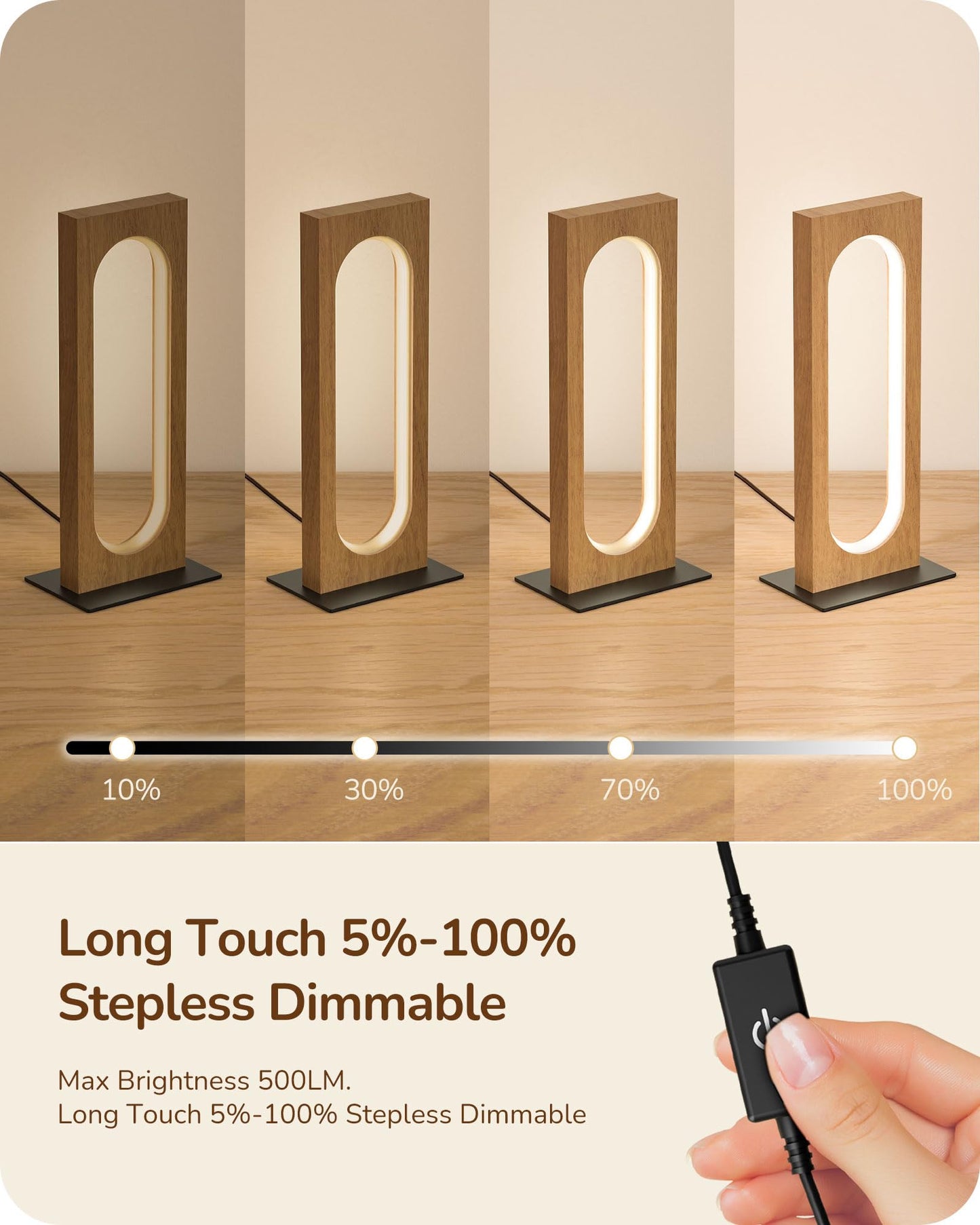 EDISHINE LED Table Lamp, Dimmable Touch Control, 13.58inx6.3inx14.17in, Dark Wood Color