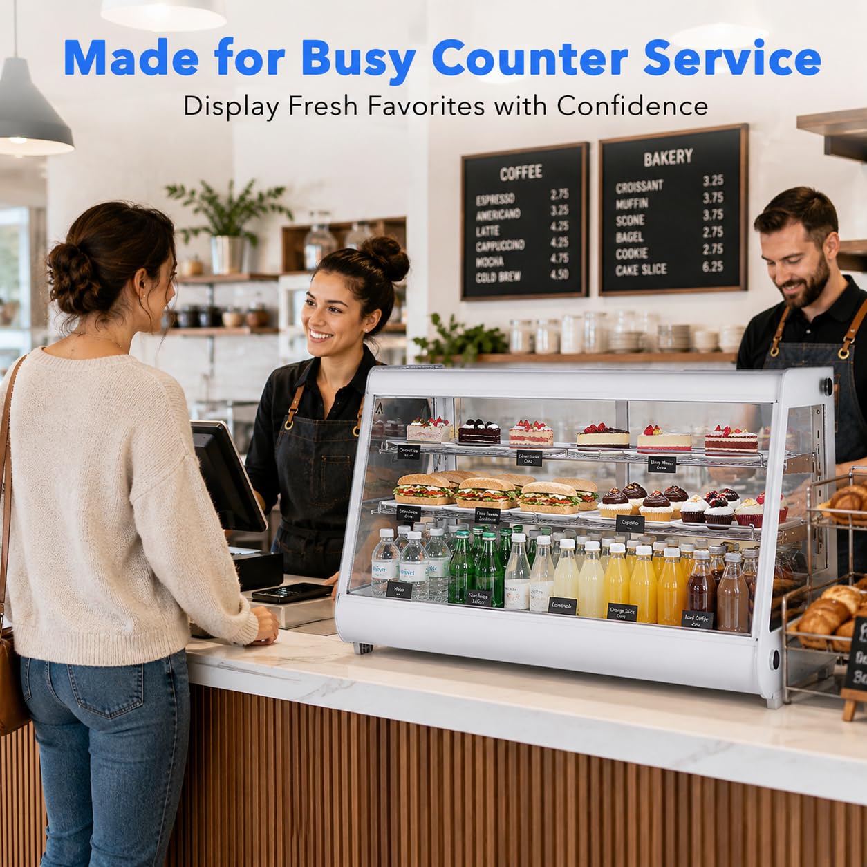 8.1 Cu.Ft Commercial Glass Door Refrigerator | Countertop Display Fridge with LED Lighting for Bakeries, Cafes, Convenience Stores | Energy Efficient, Adjustable Shelves, Auto-Closing Door