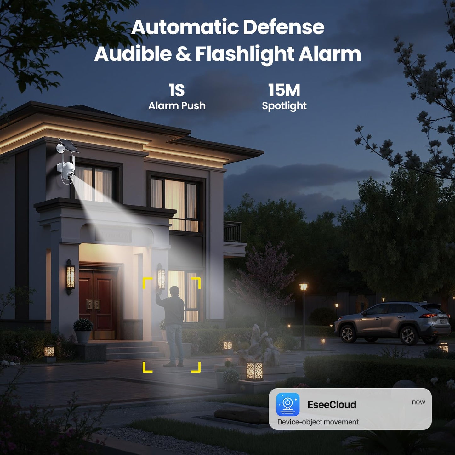 FOSSENXE Solar Security Cameras Wireless Outdoor, WiFi, 2K, 360° Coverage, Color Night Vision, Human Detection, 64GB Local Storage, No Monthly Fees, Easy Setup, IP66 Weatherproof, 4-Camera System