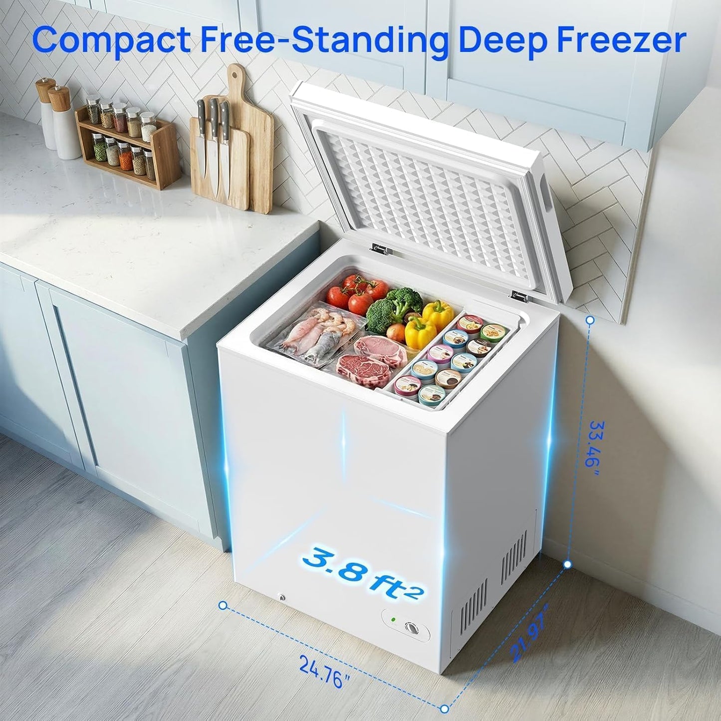5.0 Cu Ft Chest Freezer with 3 Removable Baskets, Free-Standing Top Open Deep Freezer with 7 Adjustable Thermostat, Quiet Energy Saving Compact Freezer for Home/Apartment/Office/Garage/Dorm, White
