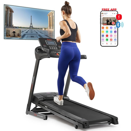 Sunny Health & Fitness Energy Flex Motorized Auto Incline Smart Treadmill, Shocks, Wide Running Belt, Digital Display, Pulse Sensors, and SunnyFit App Enhanced Bluetooth Connectivity - SF-T7724SMART