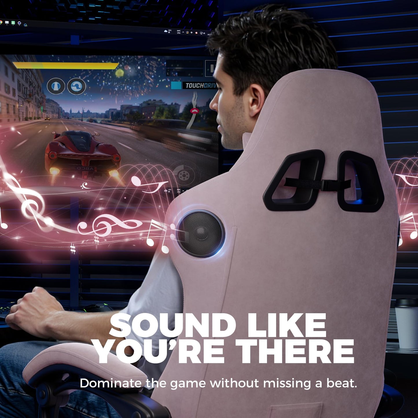 GTPLAYER ACE-PRO Music Gaming Chairs – Built-in Speakers, App Support & Bluetooth Control, Computer Game Chairs with Footrest for Adults, Ergonomic Reclining Silla, Linkage Armrest, Pink 【Velvet】