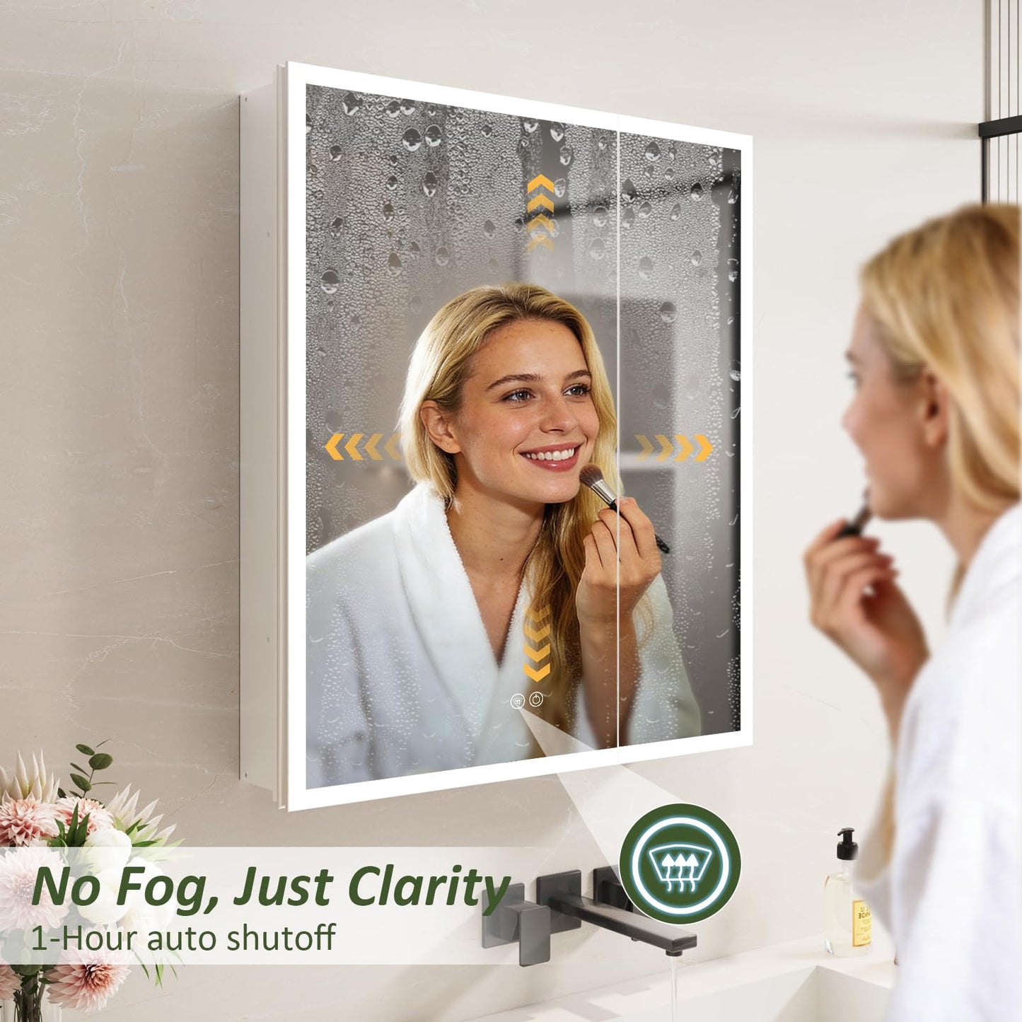 LED Medicine Cabinet Mirror 30x36 IN, Lighted Medicine Cabinet with 3-Colors Dimmable Light, Defog, Medicine Cabinet with Light Built-in 2-Compartment, Sensing Light, 2 Outlets, Recessed or Wall Mount