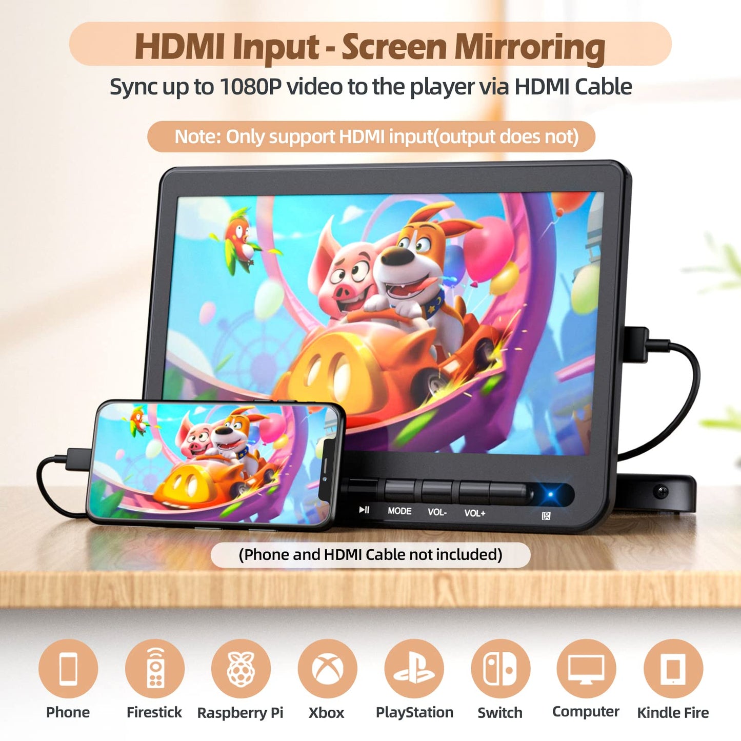 DESOBRY 10" Dual Portable DVD Player for Car, Car DVD Player Dual Screen with 1080P HD Screen, Headrest Travel System with HDMI Input, AV Out with Mount Brackets and Straps