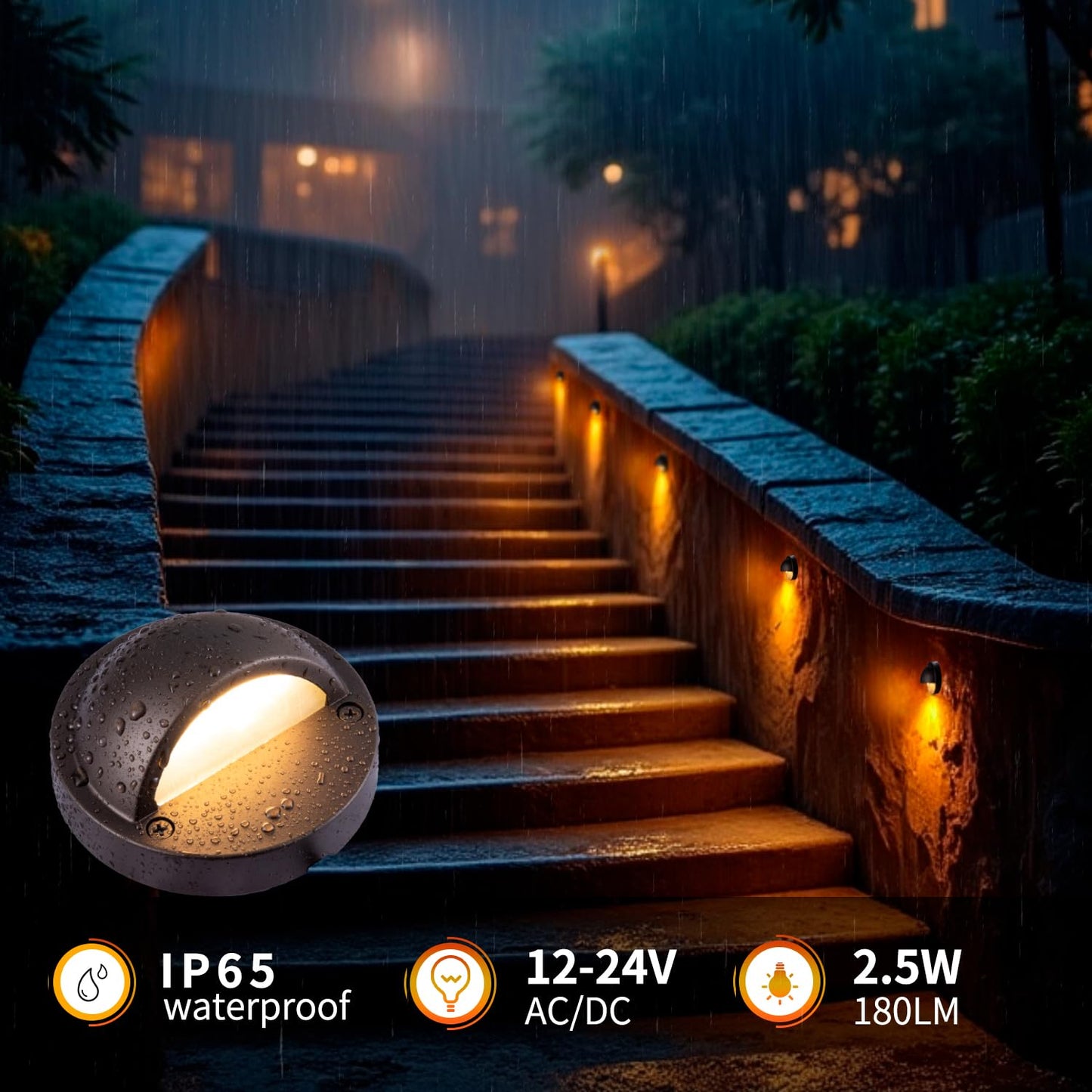 BTNHPLite LED Deck Lights, 2700K Soft Warm White, Aluminum, 12-Pack, Model JC-HM-SL01, IP65, 2.5W, 180