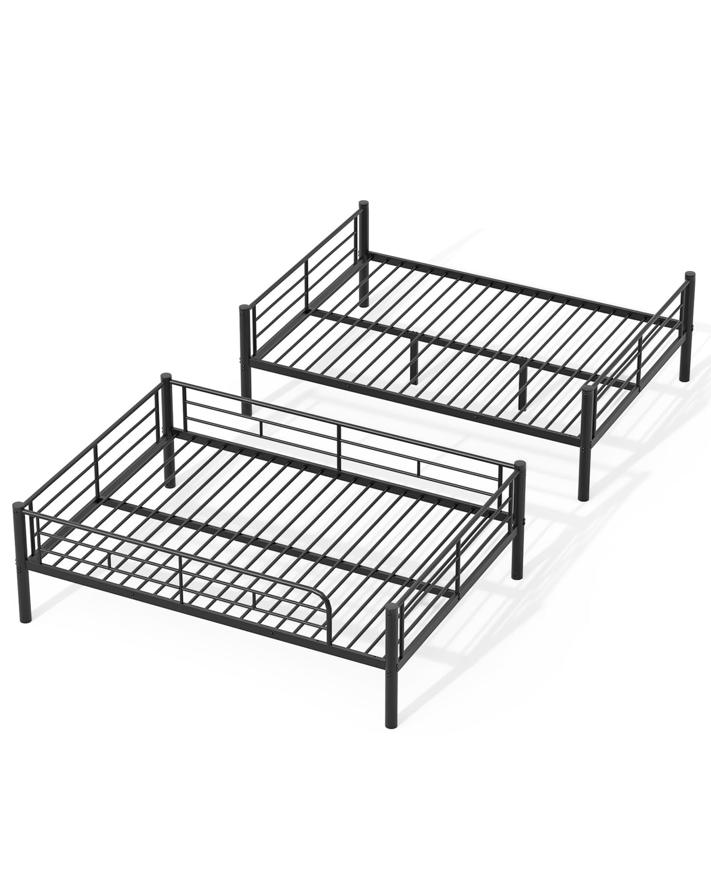 Mixcous Full Over Full Bunk Bed for Adults, Heavy Duty Metal Bunk Bed Frame, Convertible into 2 Full Beds, Noise-Free, Full-Length Guardrails & EVA Padded Ladder, No Box Spring Needed, Black