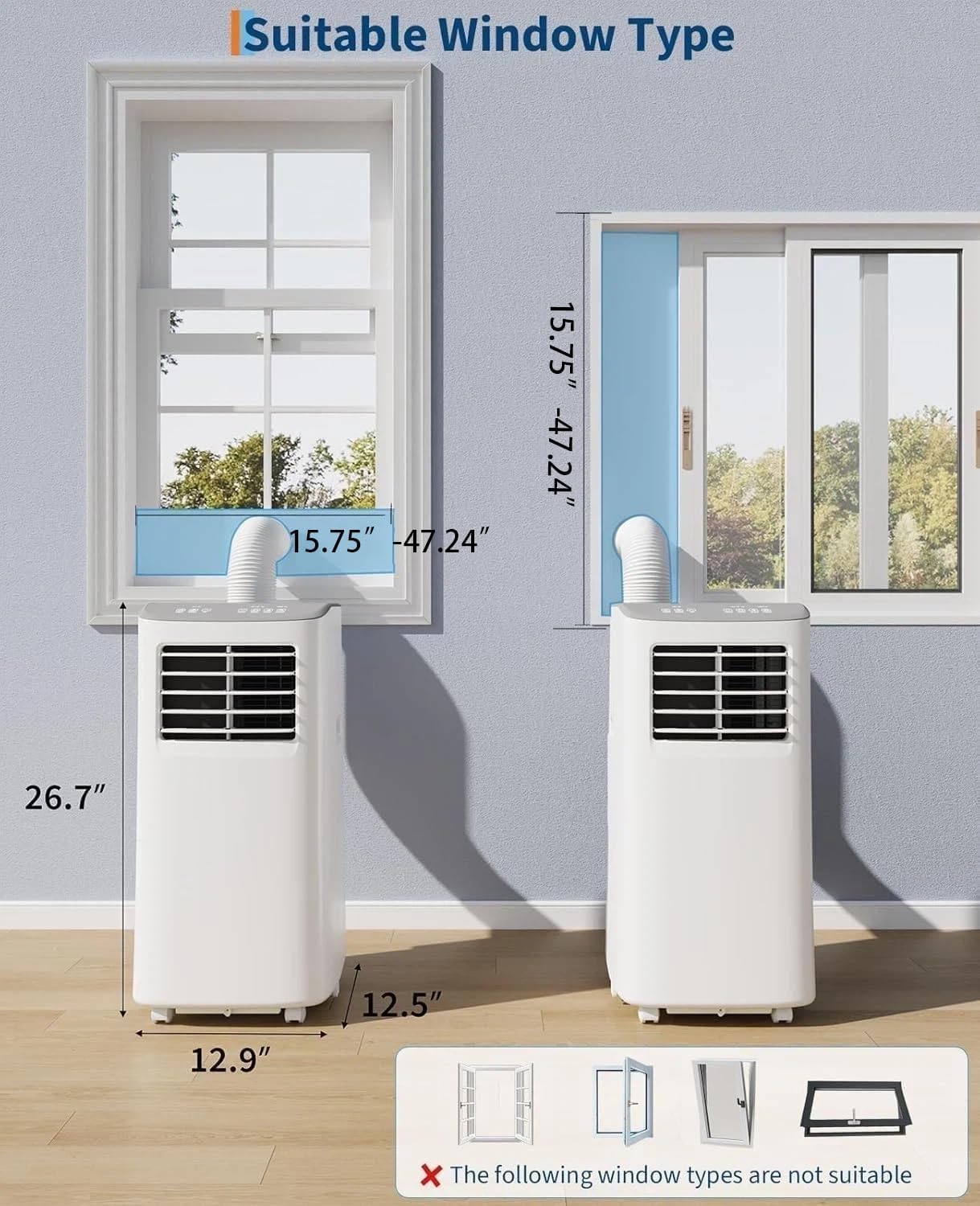 IDEALHOUSE Portable Air Conditioners, 8000 BTU Portable AC, AC Unit with Cooling, Dehumidifying & Fan, Quiet Operation and Easy Mobility, Remote Control, Enhanced Air Quality for Home & Office