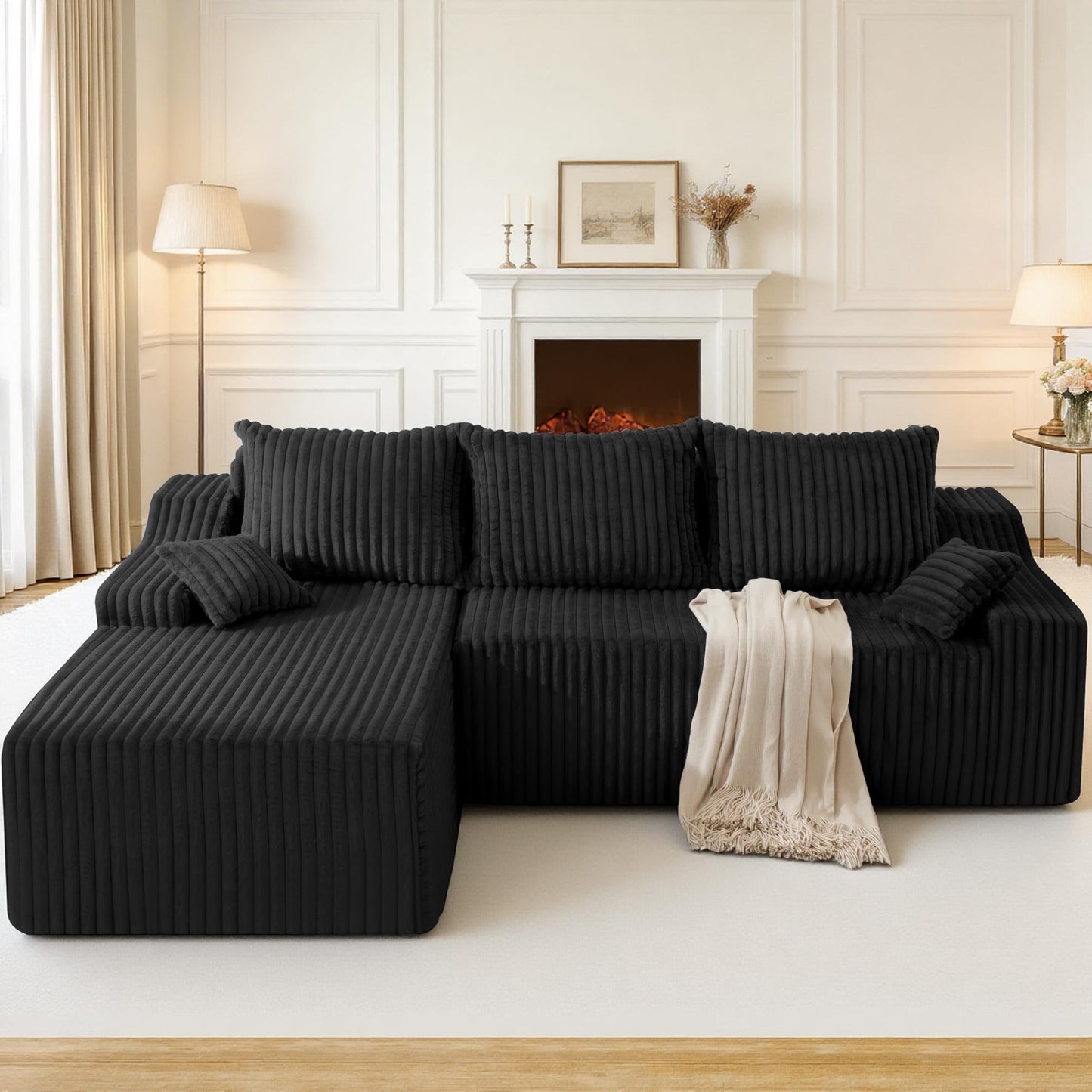 HABUTWAY 94" L-Shape Modular Sectional Sofa Couch for Living Room, No Assembly Required, Boneless Couch with Deep Seat for Living Room Bedroom, No Assembly Required (Black,Left)