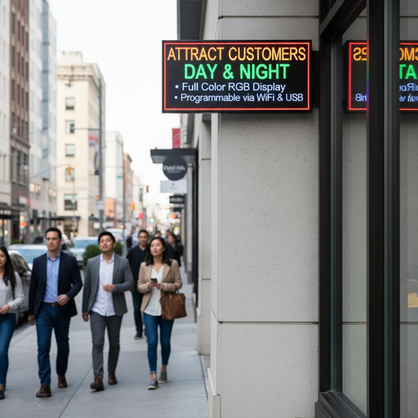LED Advertising Sign,P5 39x14 Inches Full Color Programmable Digital Board, High Brightness Scrolling Message Display with WiFi & USB Control for Business Promotion