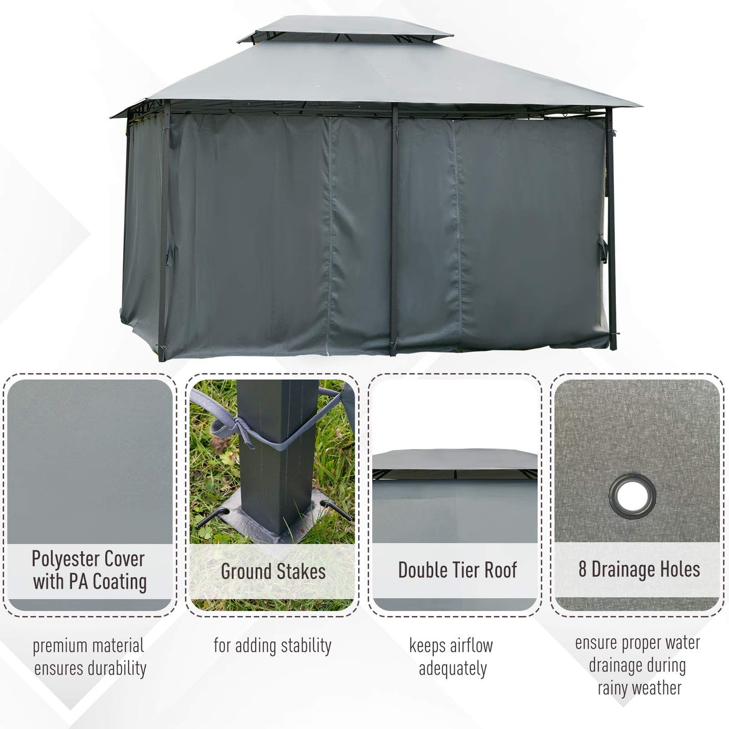 Outsunny 10' x 13' Patio Gazebo, Outdoor Gazebo Canopy Shelter with Curtains, Vented Roof, Steel Frame for Garden, Lawn, Backyard and Deck, Sage Gray