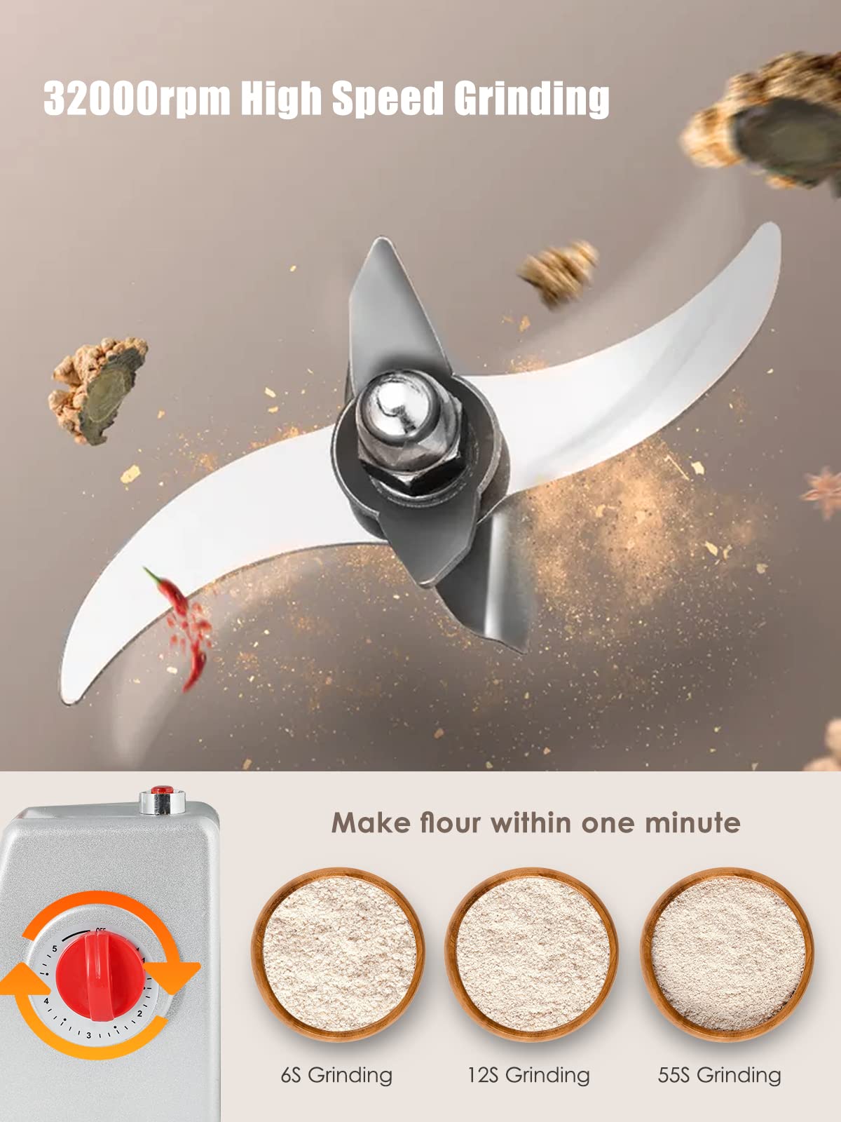 CGOLDENWALL 2000g Electric Grain Grinder Mill Safety Upgraded 3000W High-speed Spice Herb Grinder Commercial Superfine Machine Dry Cereals Pulverizer CE 110V (2000g Swing Type)