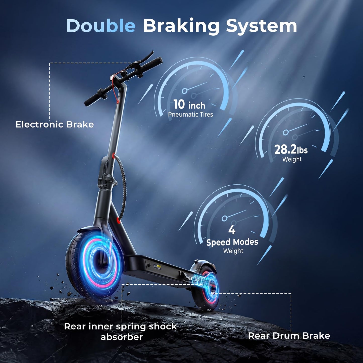 HopCycle Electric Scooters - Electric Scooter Adults, 1200W/1000W/500W Motor, 28/25/21/18 MPH Top Speed, 10''/8.5'' Tires, 28/25/23/21Miles, APP Control E Scooter for Teens Dark Black-1