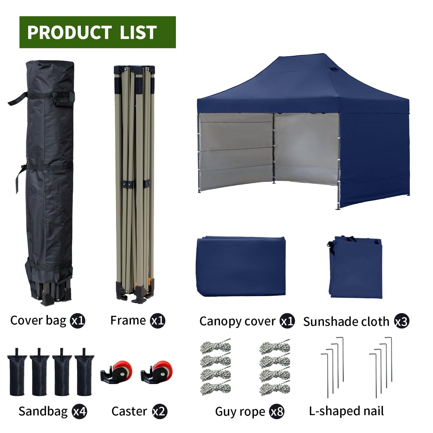 10x15 Heavy Duty Pop Up Canopy Tent, Outdoor Commercial Easy Up Canopy Outdoor Party Tents with 3 Removable sidewalls and Wheeled Bag for Events, Parties, Weddings (Navy Blue)