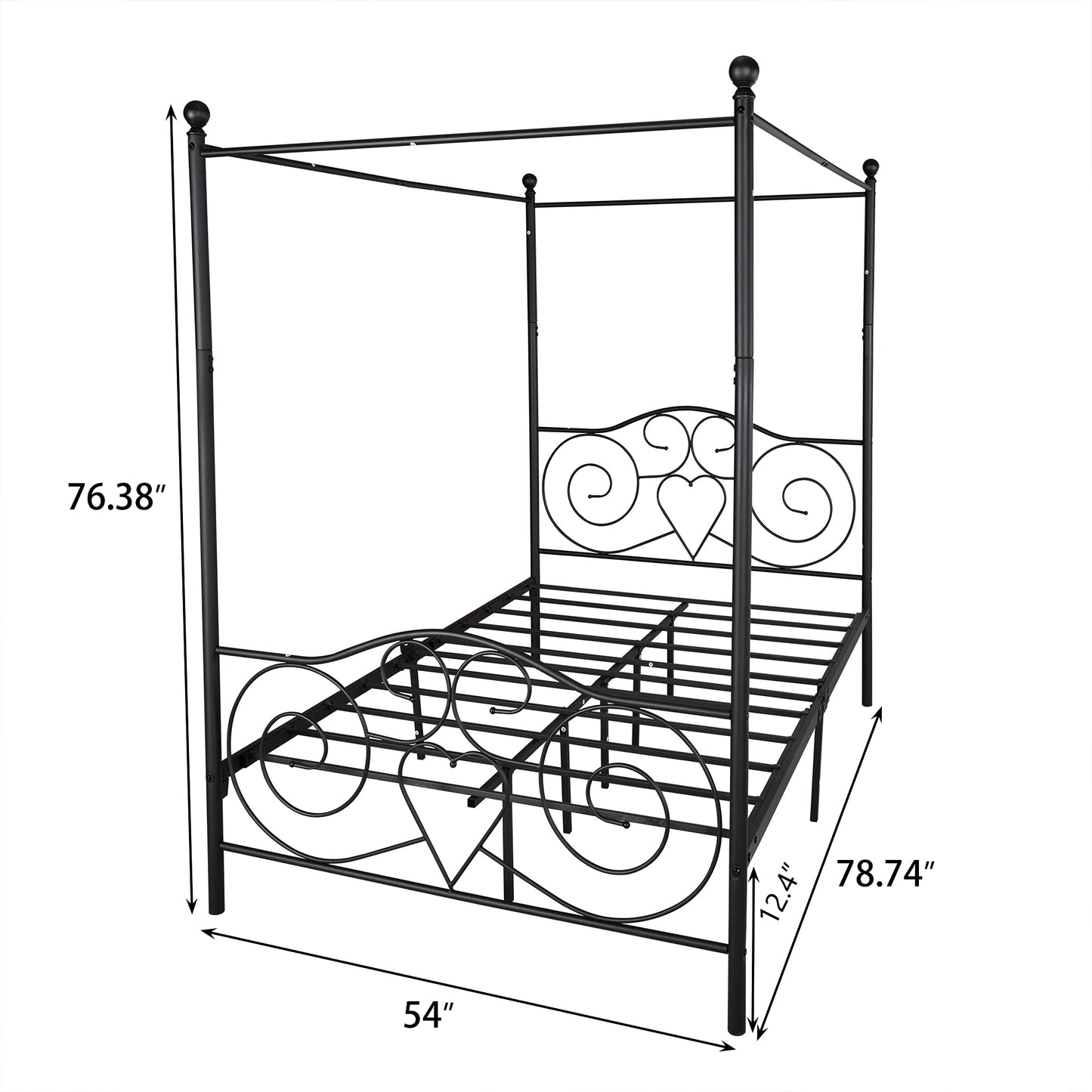 Canopy Full Bed Frame Platform Heavy Duty Steel Slat and Support with Headboard and Footboard No Box Spring Required （Black）