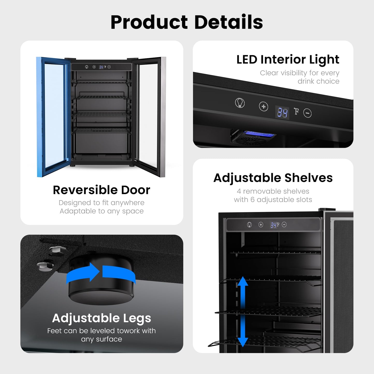 Feelfunn 4.5 Cu.Ft Beverage Refrigerator Cooler - 145 Can Mini Fridge Glass Door for Soda Beer Wine, Small Refrigerator for Bedroom Office Home Bar, 4 Adjustable Shelves, Silver
